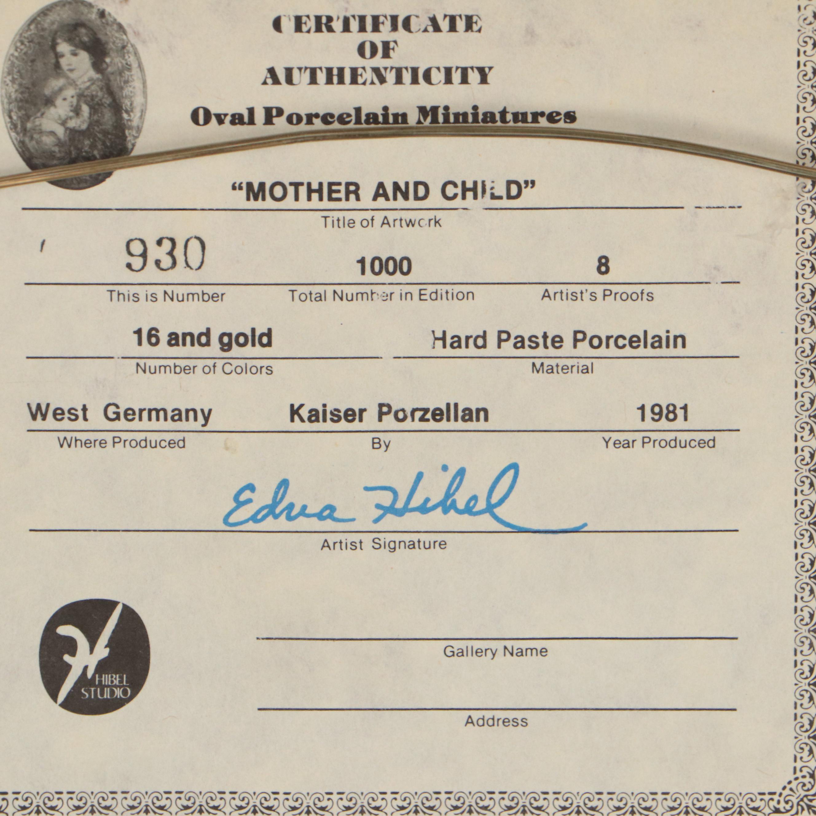 Edna Hibel Kaiser Porcelain Plaque "Mother and Child," 1981