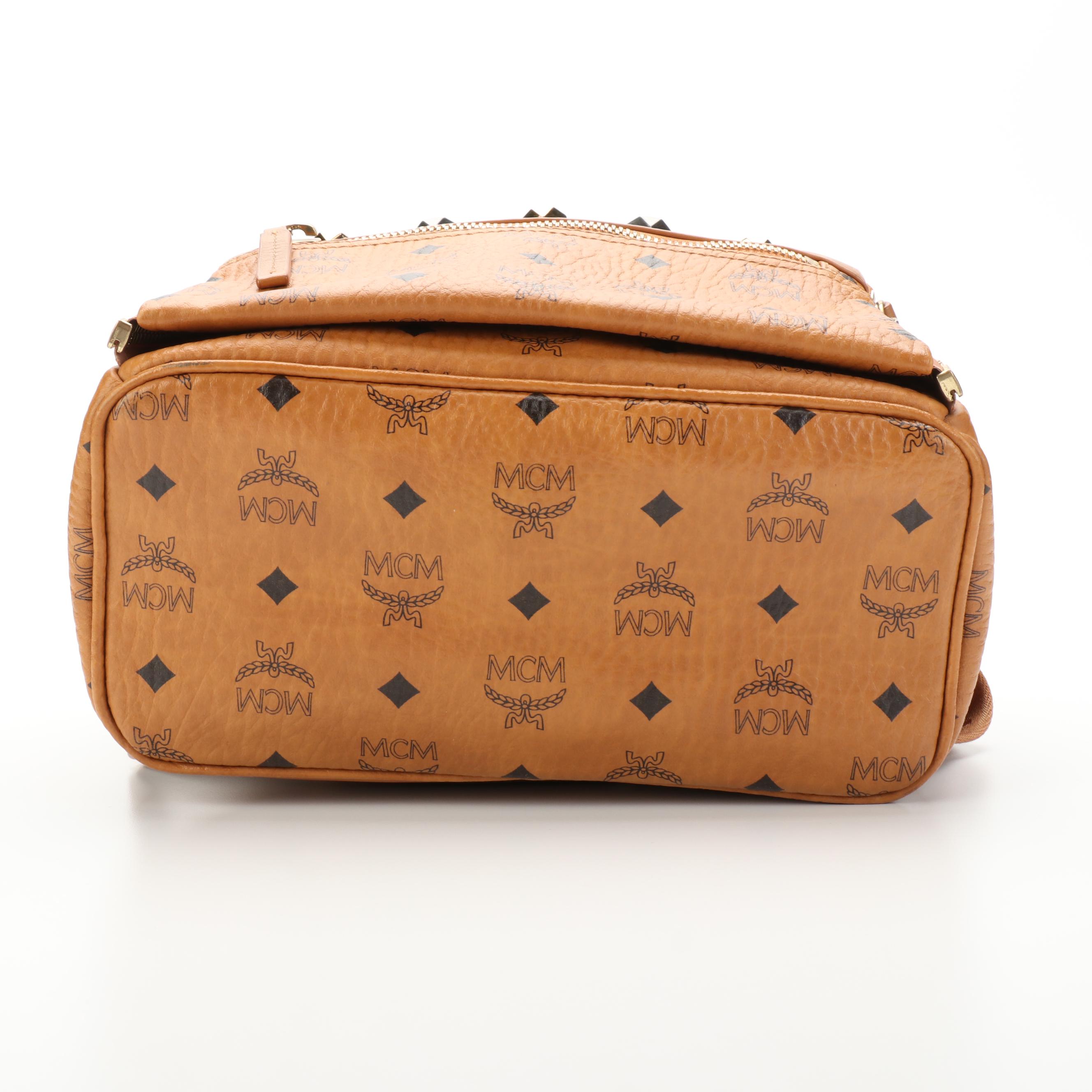 MCM Retro Dual Stark Backpack in Cognac Visetos Coated Canvas and Leather