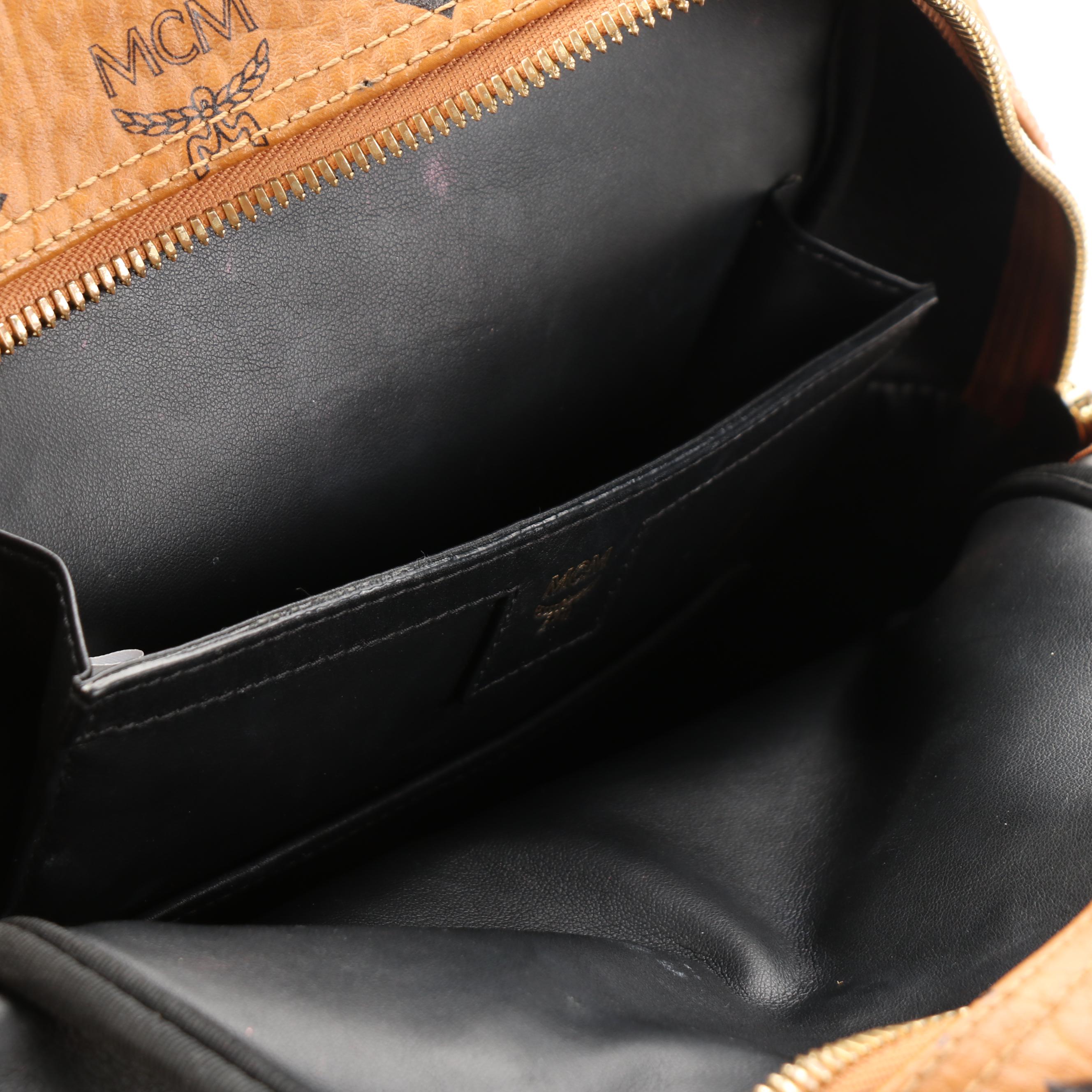 MCM Retro Dual Stark Backpack in Cognac Visetos Coated Canvas and Leather