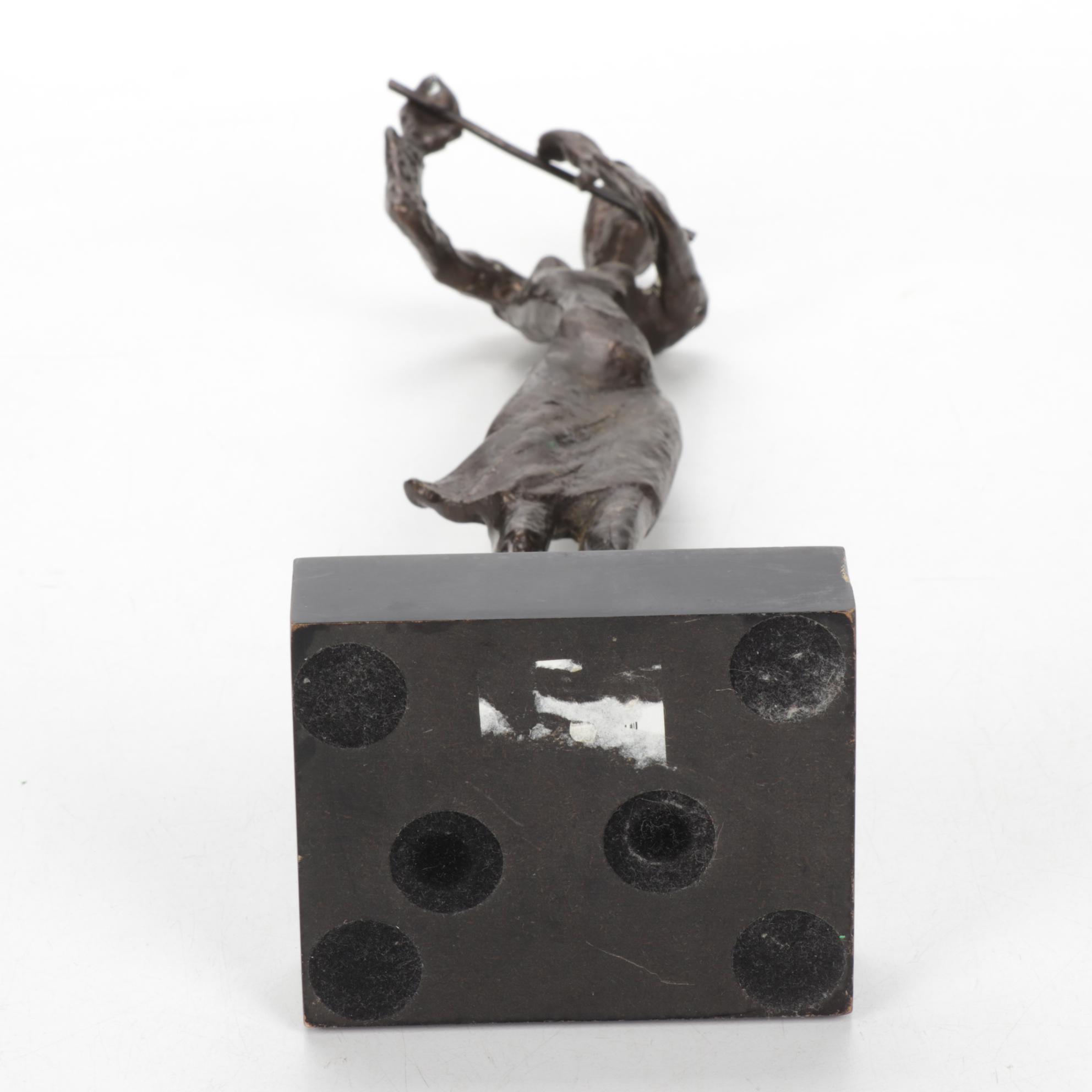 Female Flutist Bronze Sculpture, Mid-Late 20th Century