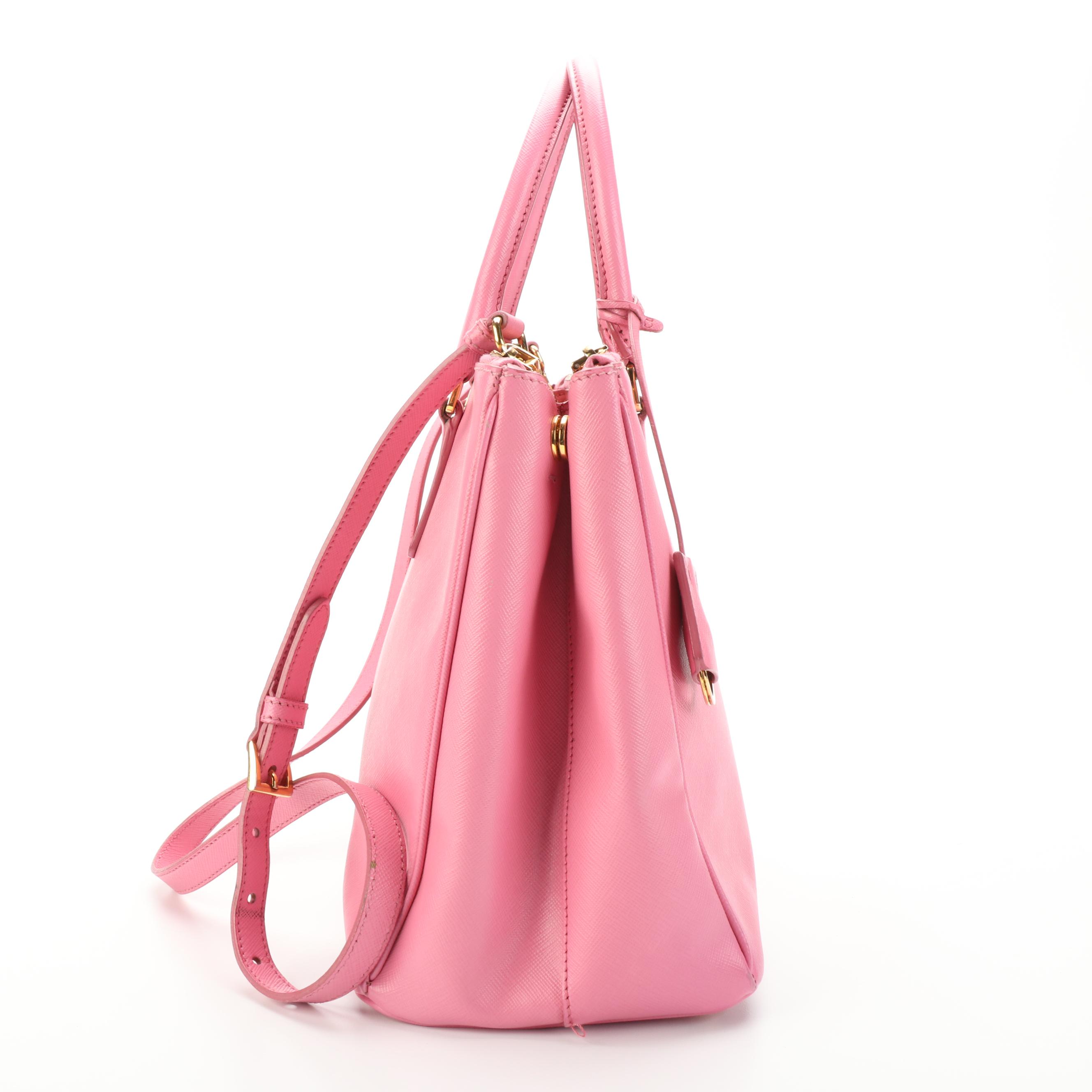 Prada Gardener Double Zip Medium Tote in Pink Saffiano Lux Leather