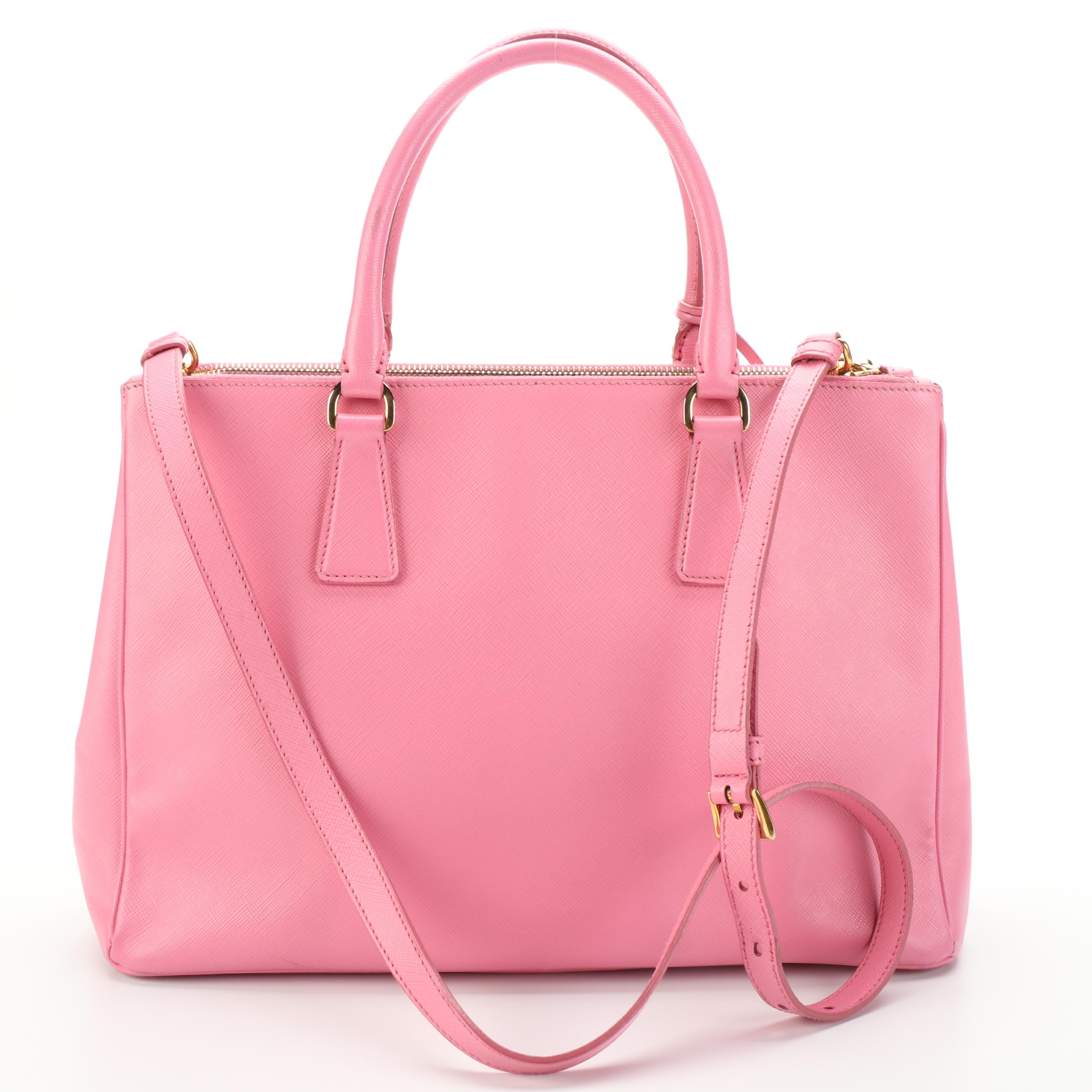 Prada Gardener Double Zip Medium Tote in Pink Saffiano Lux Leather