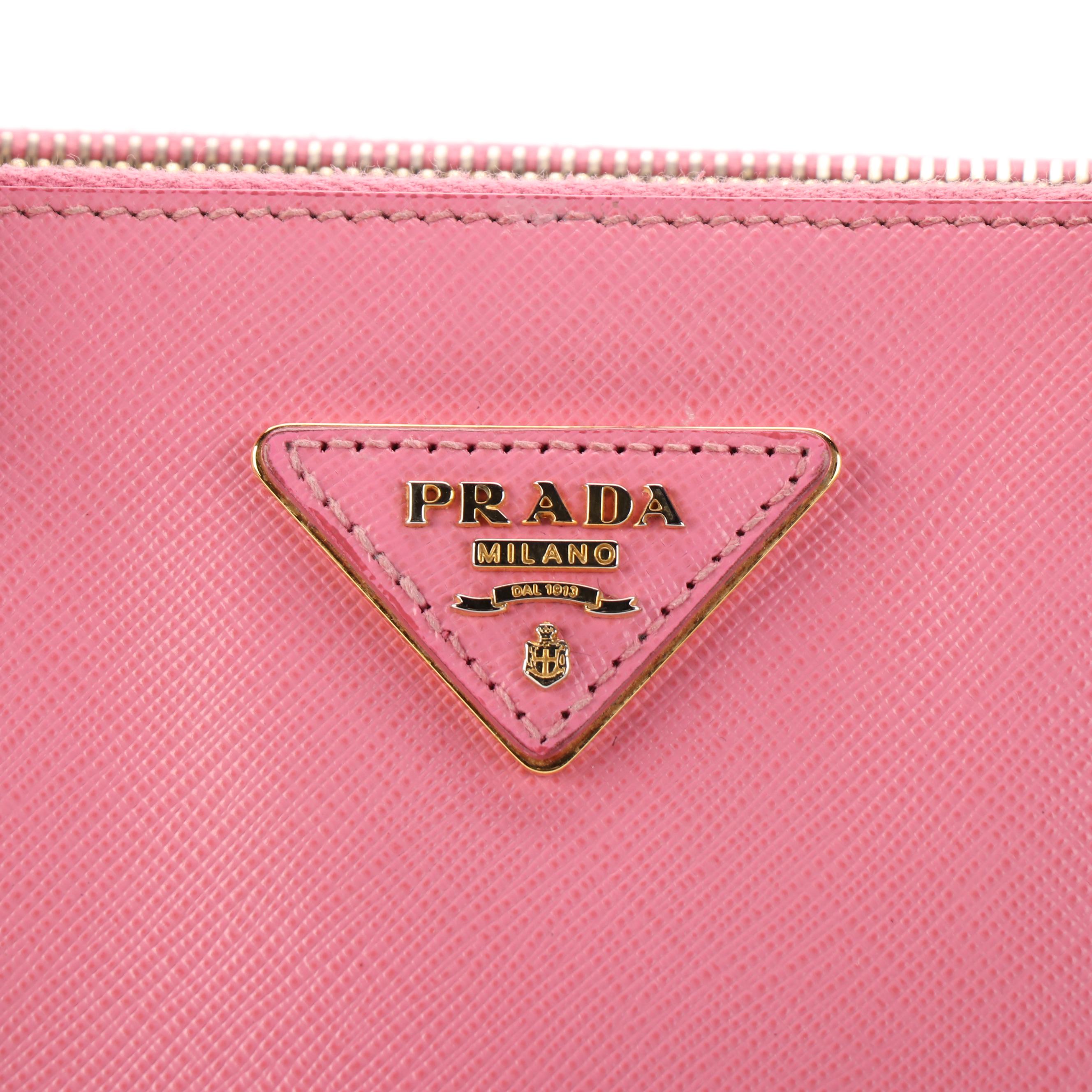 Prada Gardener Double Zip Medium Tote in Pink Saffiano Lux Leather