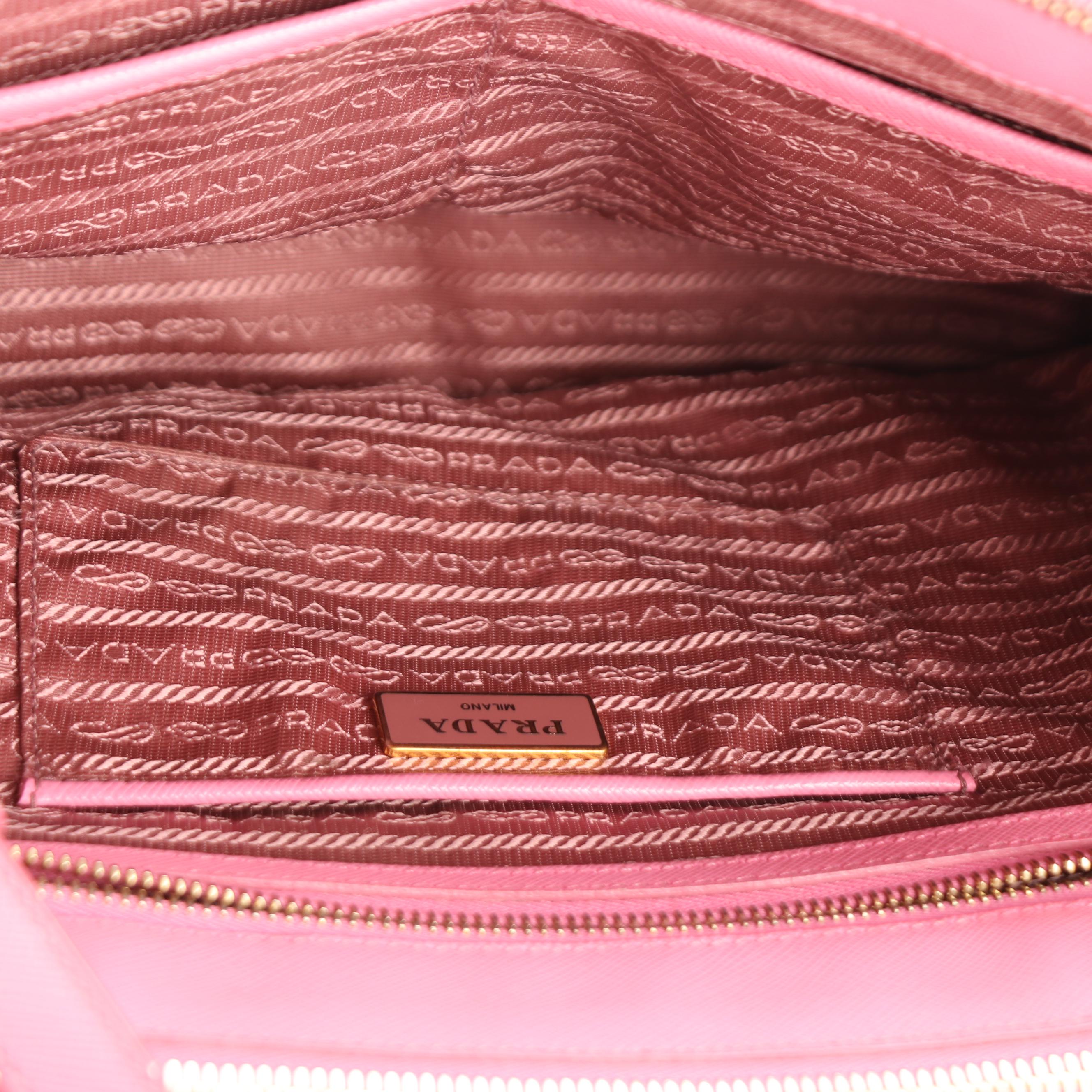 Prada Gardener Double Zip Medium Tote in Pink Saffiano Lux Leather