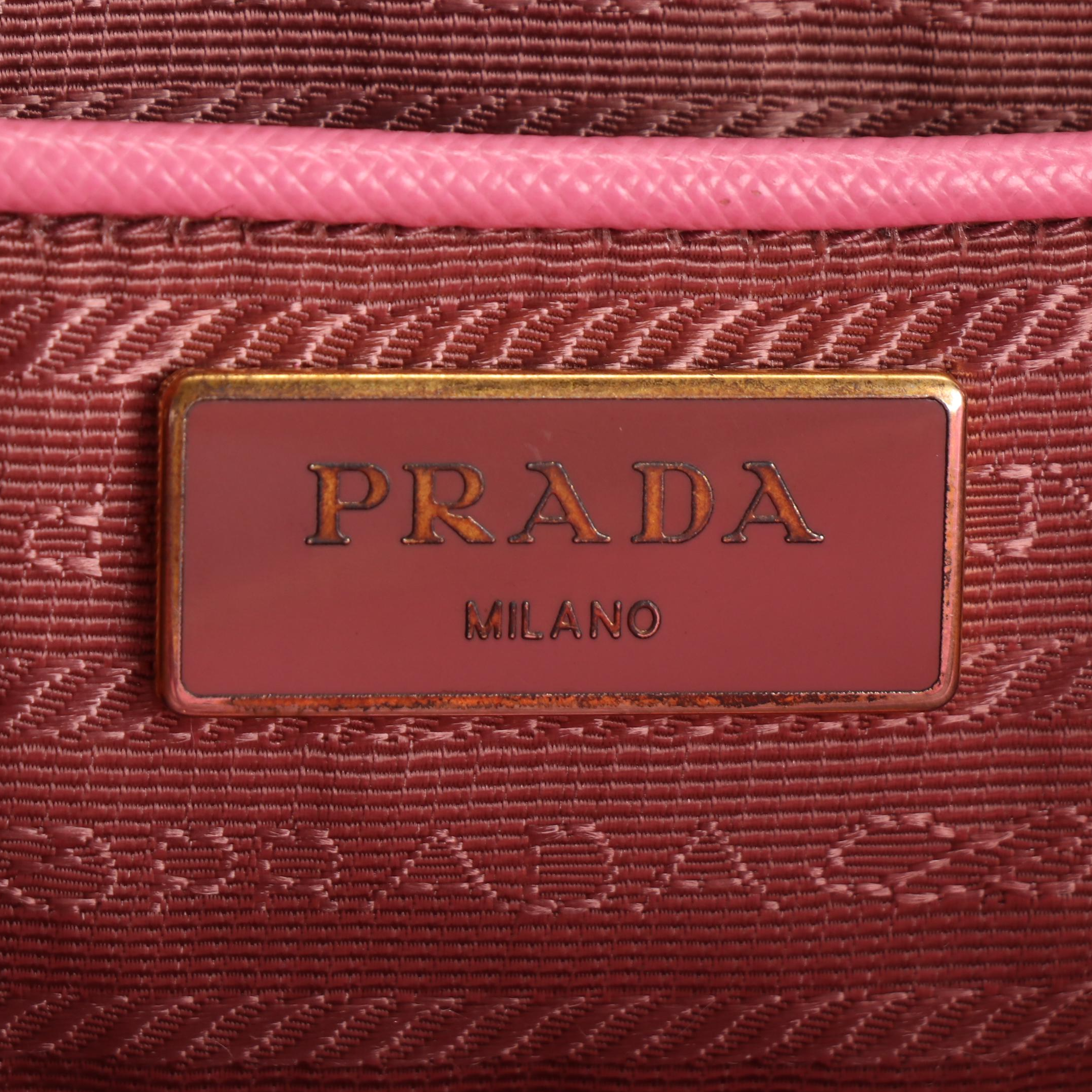 Prada Gardener Double Zip Medium Tote in Pink Saffiano Lux Leather