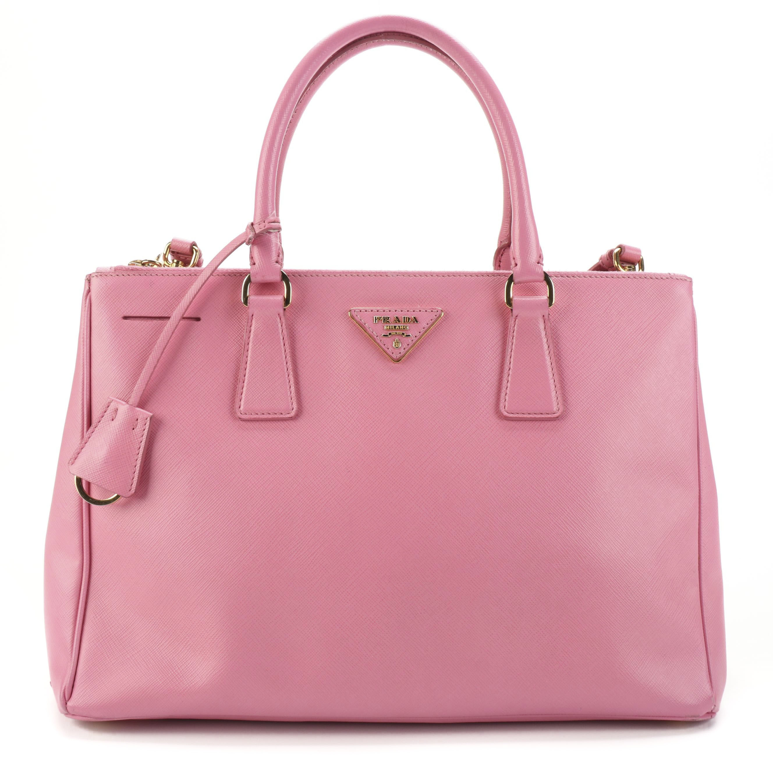 Prada Gardener Double Zip Medium Tote in Pink Saffiano Lux Leather