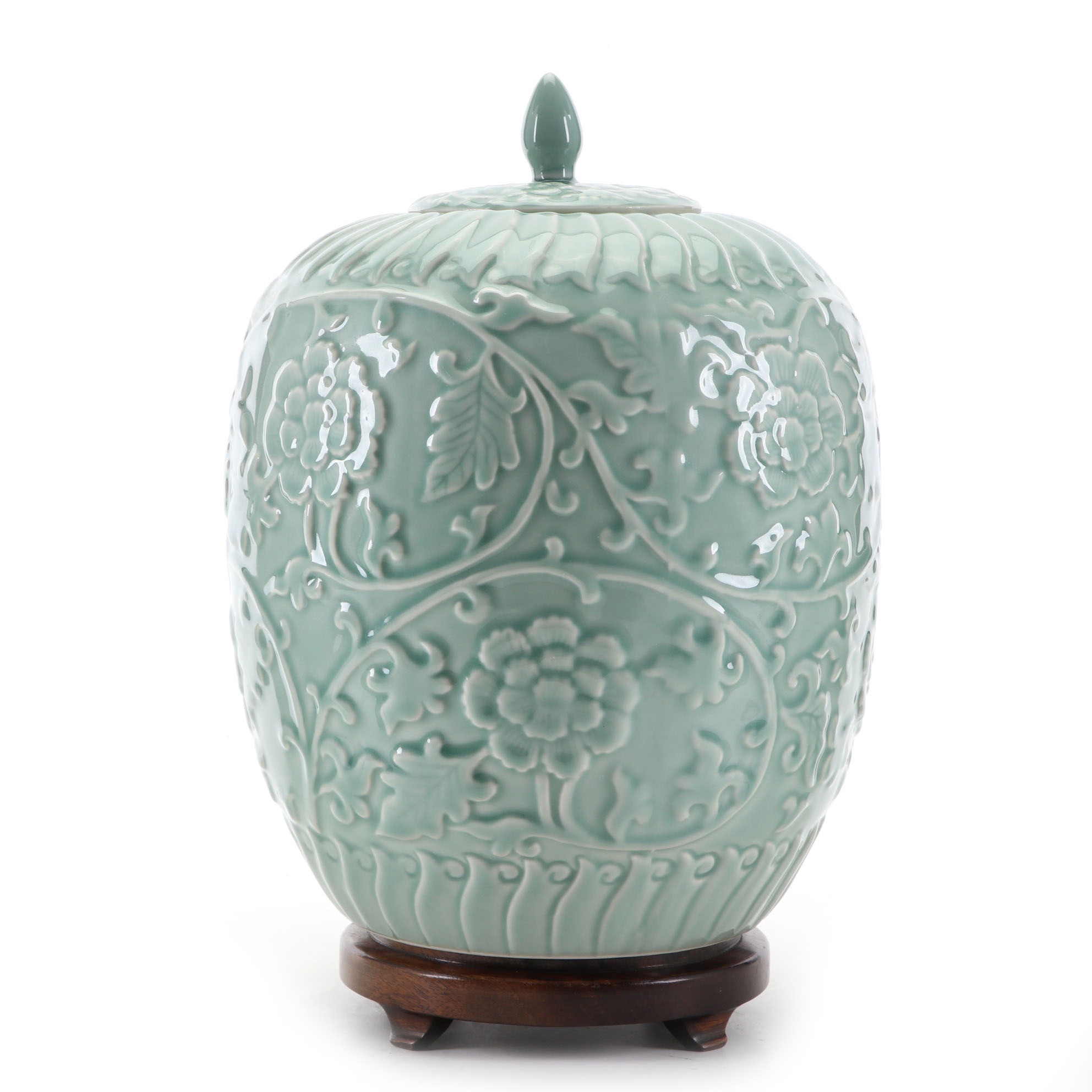 Chinese Celadon Porcelain Ginger Jar and Stand