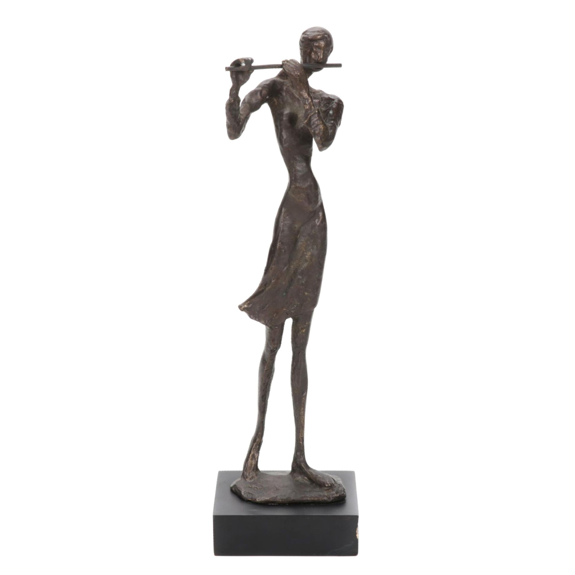 Female Flutist Bronze Sculpture, Mid-Late 20th Century