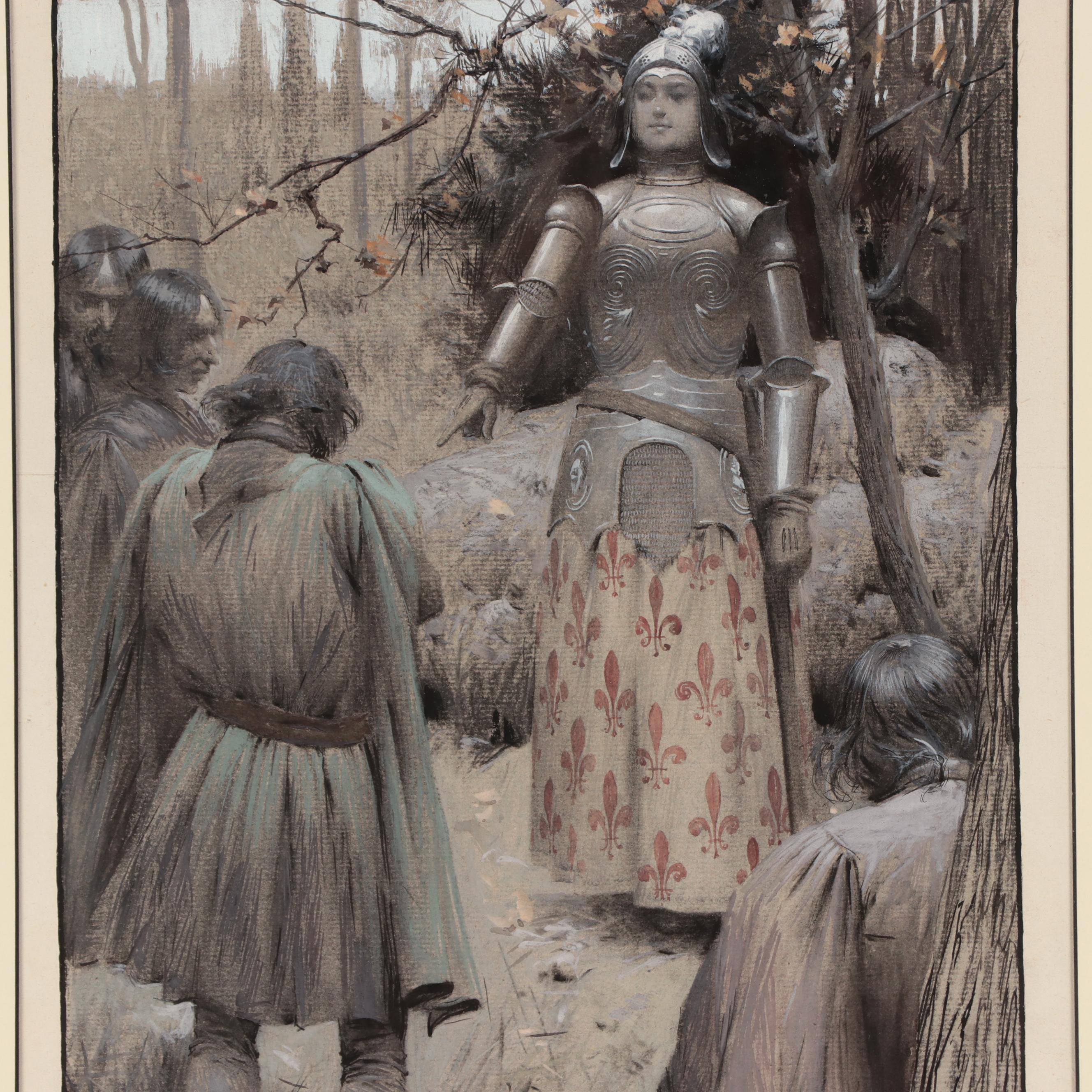 Frank DuMond Mixed Media Painting "Joan of Arc From Mark Twain," Circa 1906