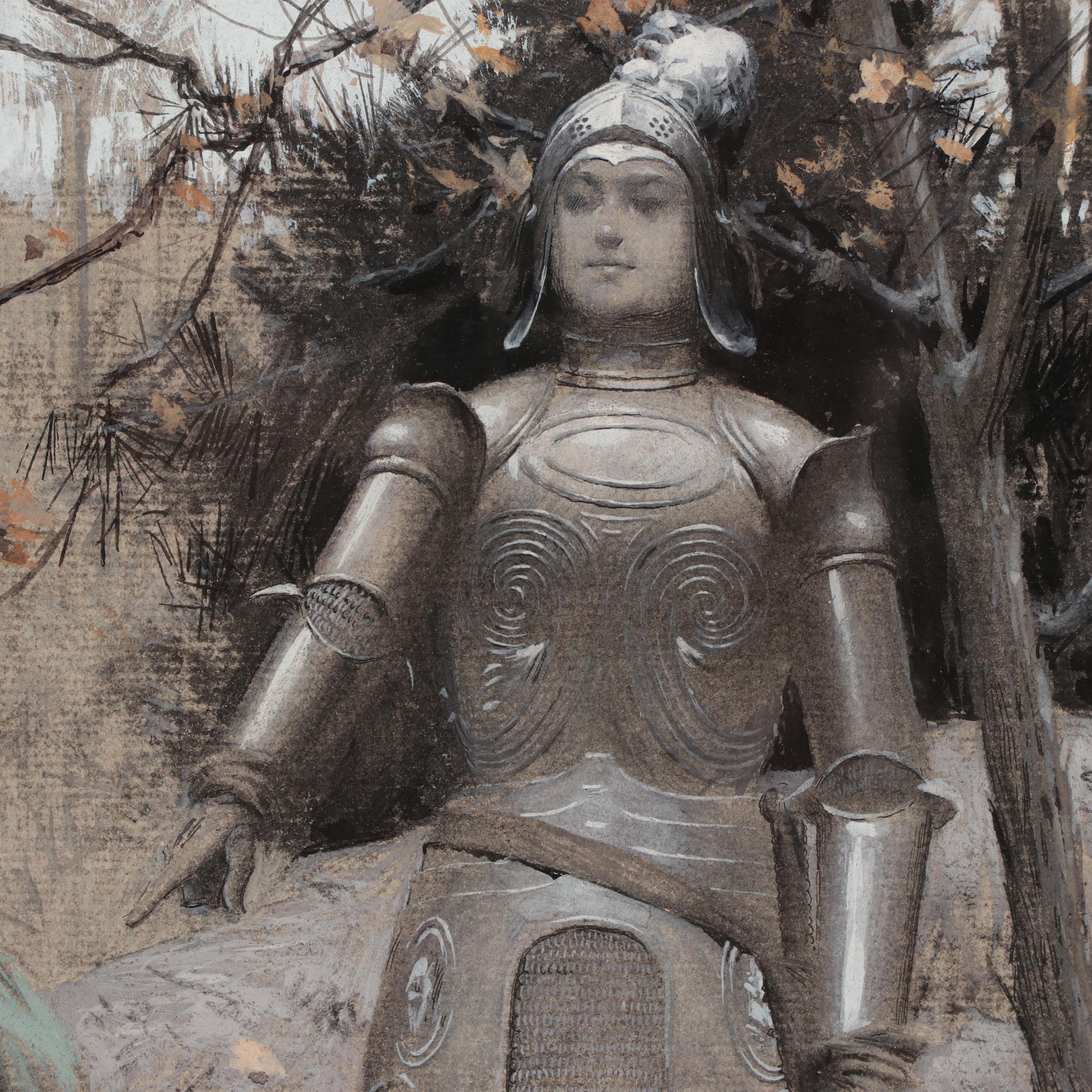 Frank DuMond Mixed Media Painting "Joan of Arc From Mark Twain," Circa 1906