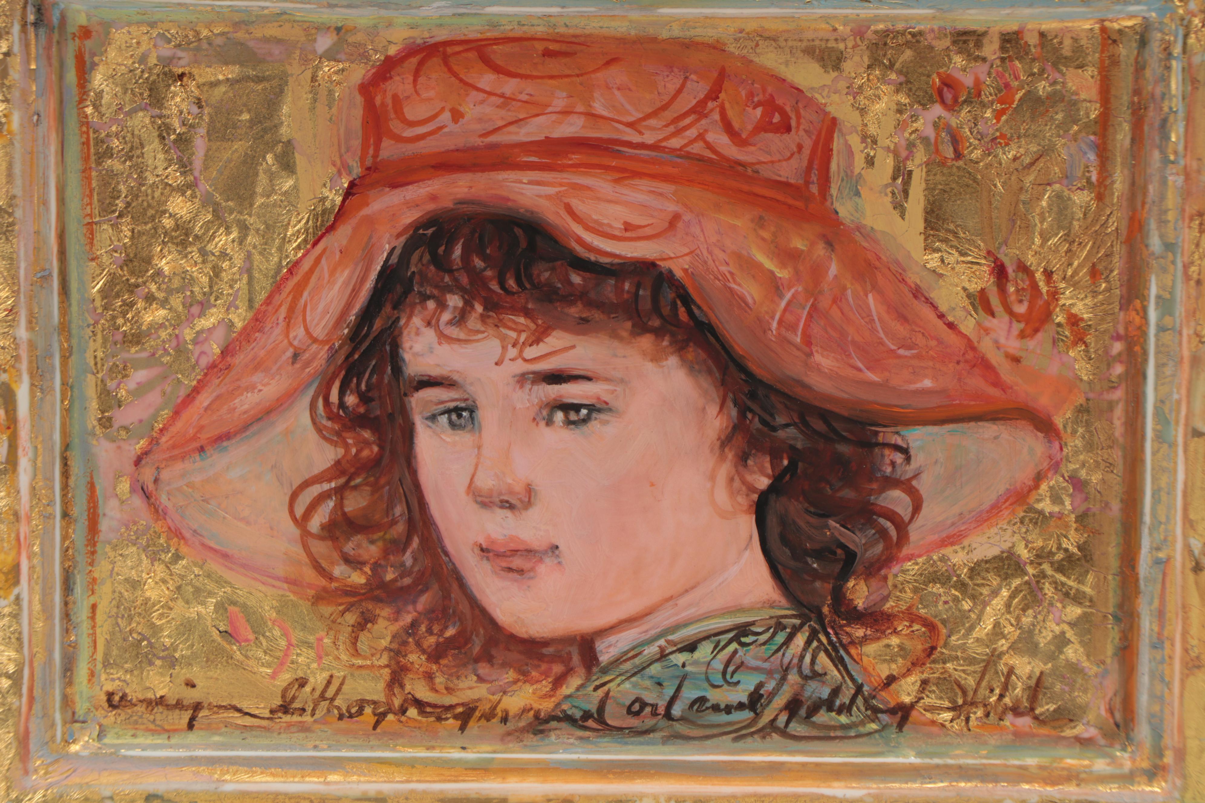 Edna Hibel Girl's Portrait Mixed Media Painting on Porcelain