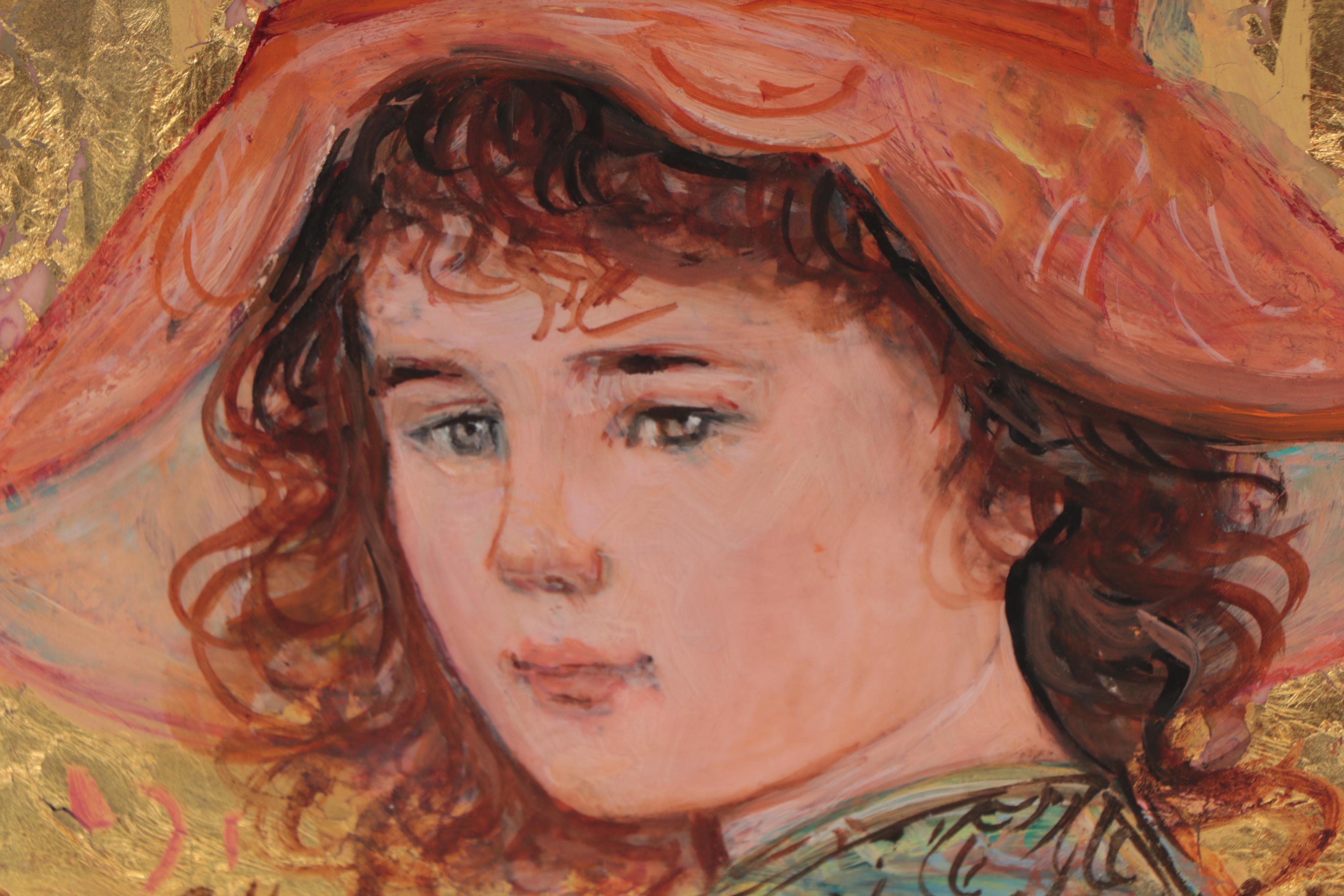 Edna Hibel Girl's Portrait Mixed Media Painting on Porcelain