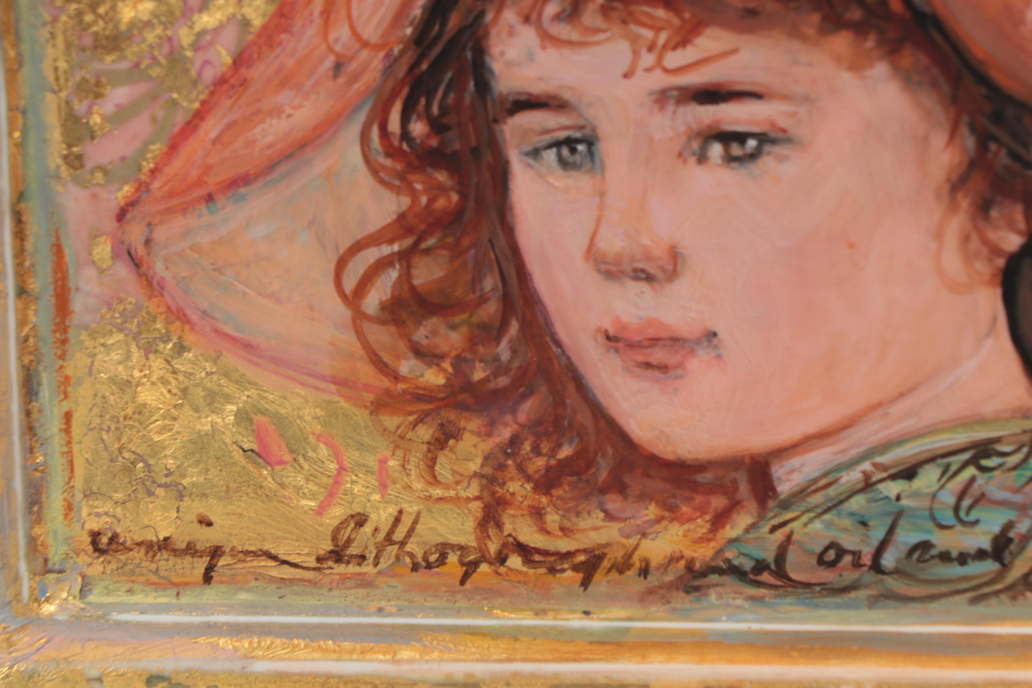 Edna Hibel Girl's Portrait Mixed Media Painting on Porcelain