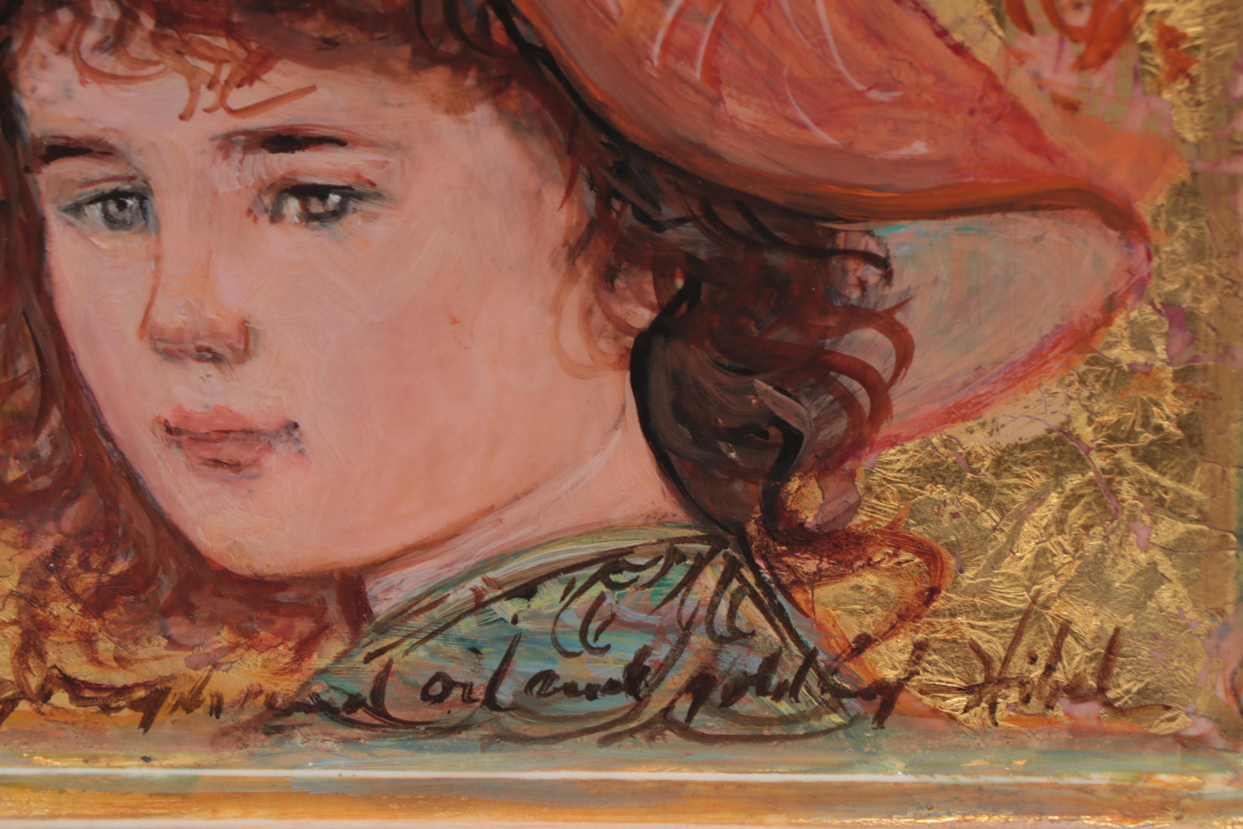 Edna Hibel Girl's Portrait Mixed Media Painting on Porcelain