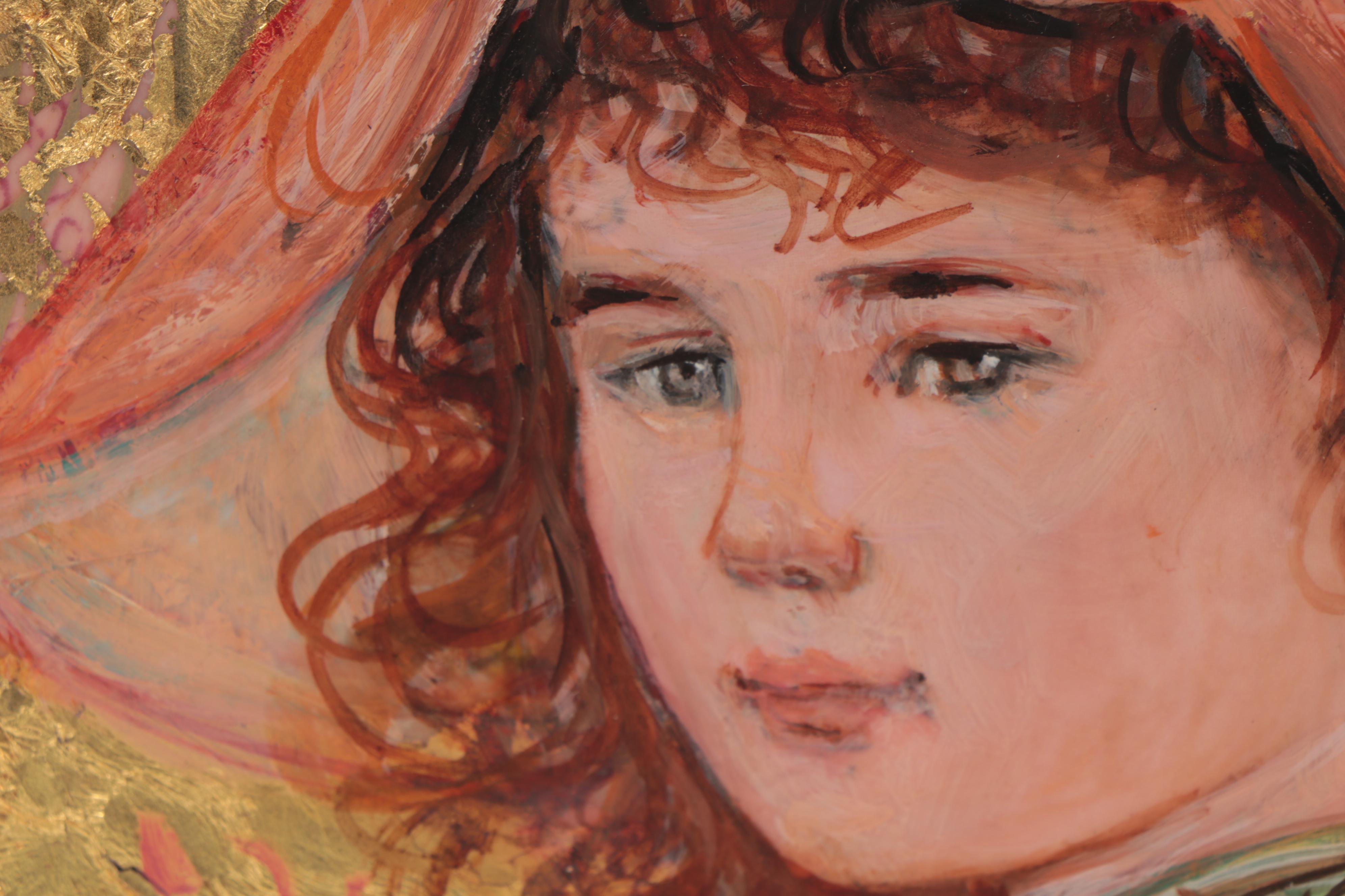 Edna Hibel Girl's Portrait Mixed Media Painting on Porcelain