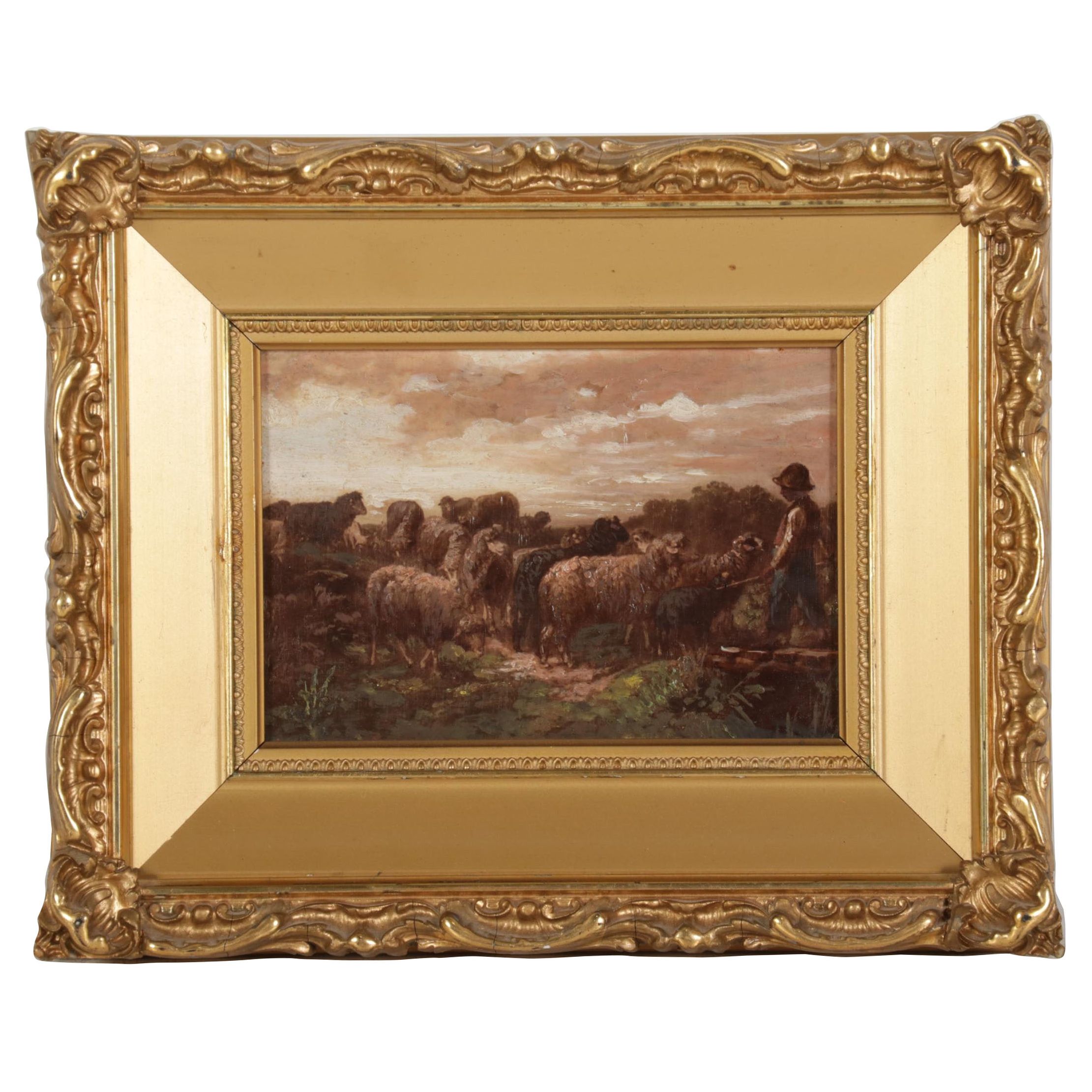 Oil Painting of Shepherd, Late 19th to Early 20th Century