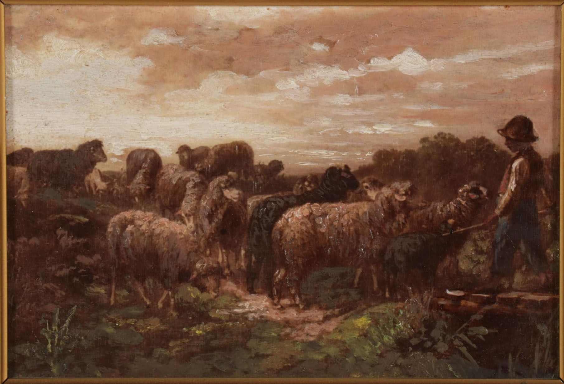 Oil Painting of Shepherd, Late 19th to Early 20th Century