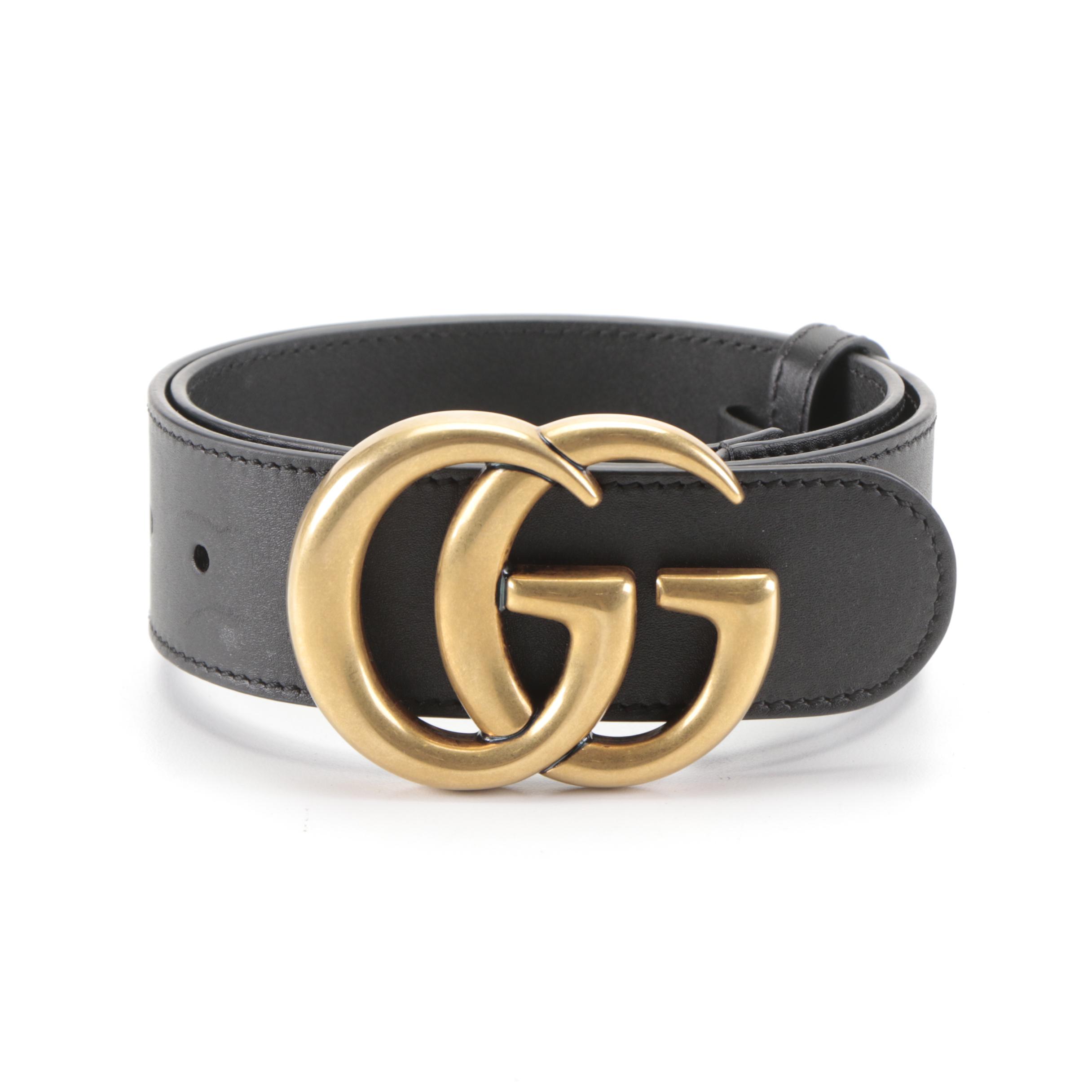 Gucci Re-Edition Wide Double G Buckle Belt in Black Leather with Box