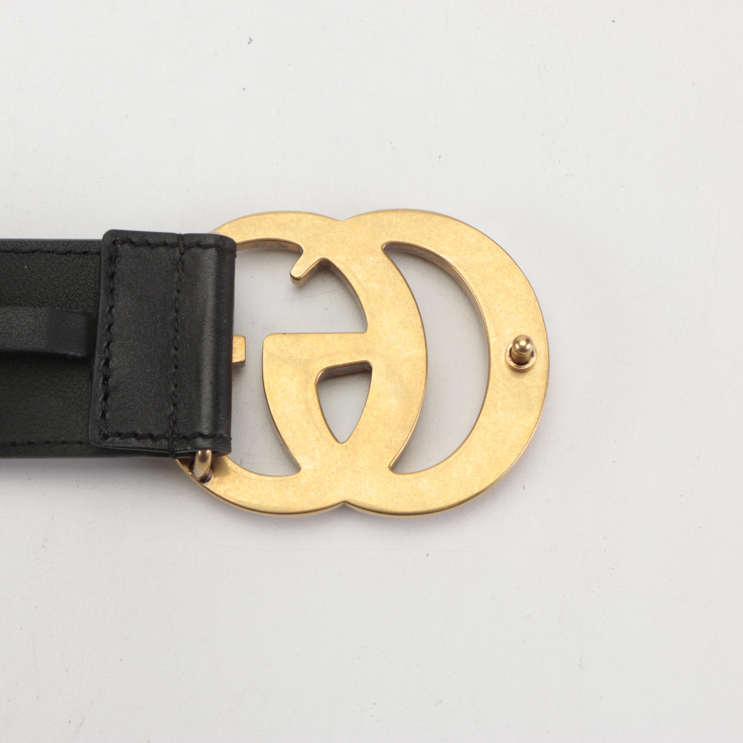 Gucci Re-Edition Wide Double G Buckle Belt in Black Leather with Box