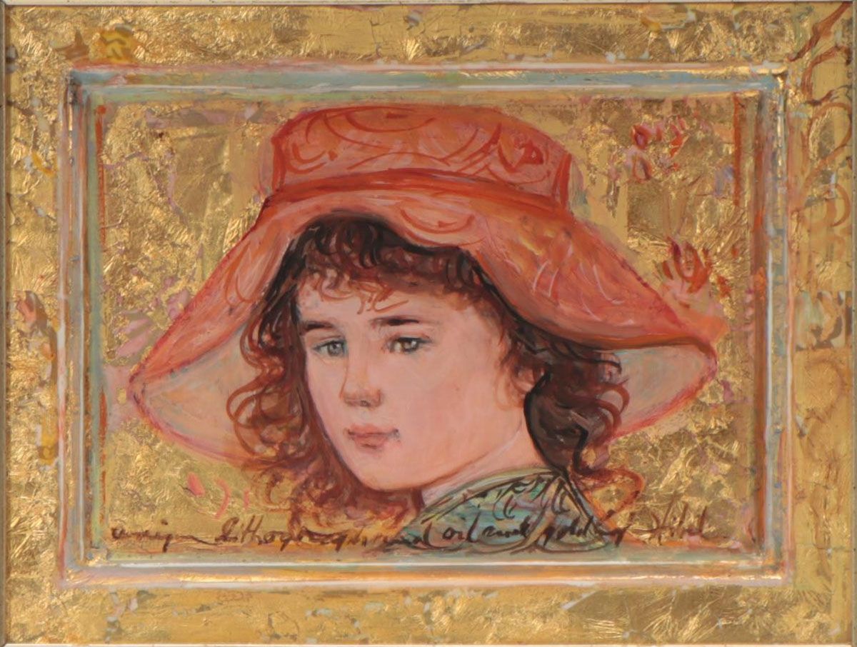 Edna Hibel Girl's Portrait Mixed Media Painting on Porcelain