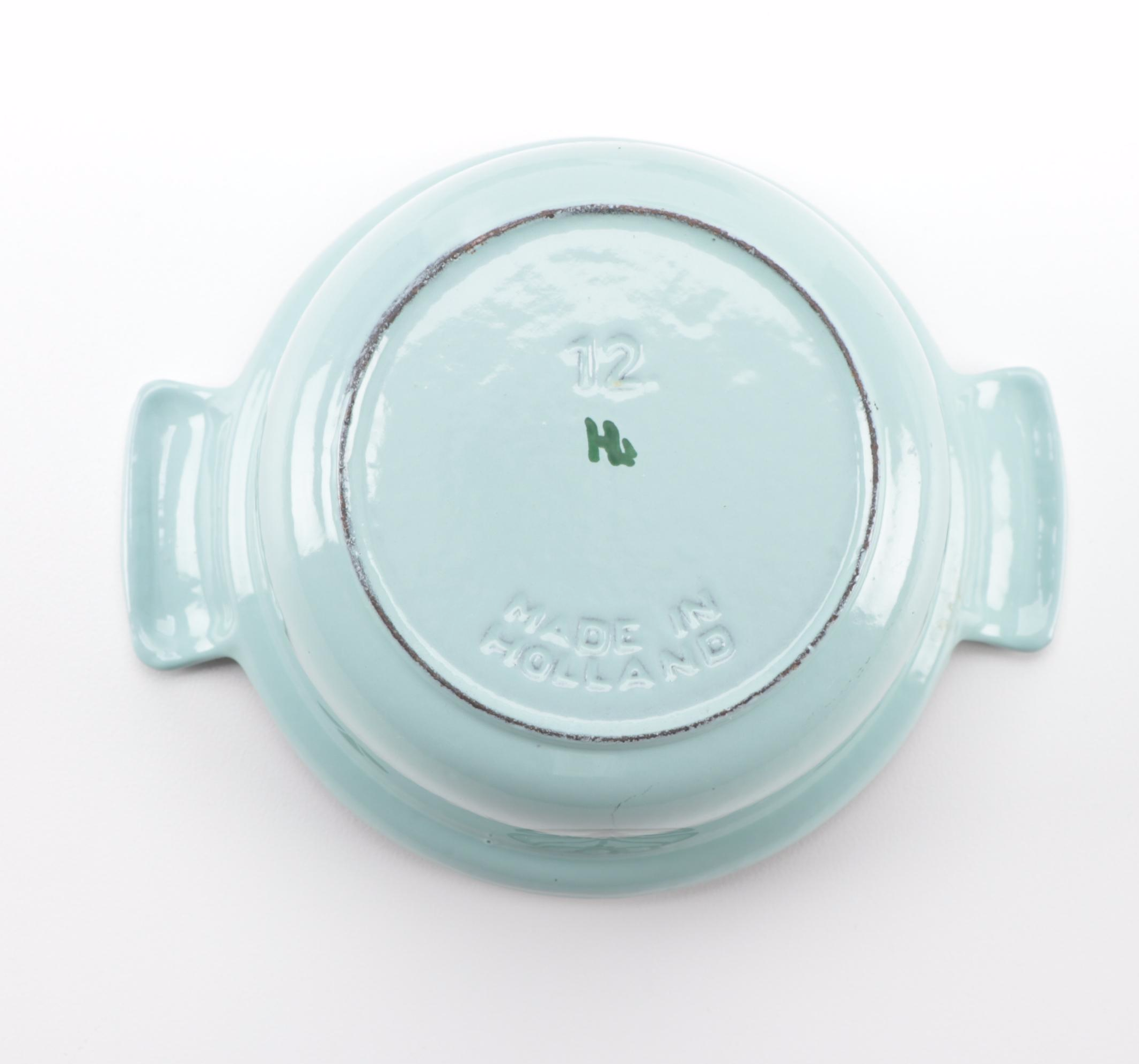 Dru of Holland Tulip Decorated Enameled Cast Iron Bakeware, Mid-20th Century