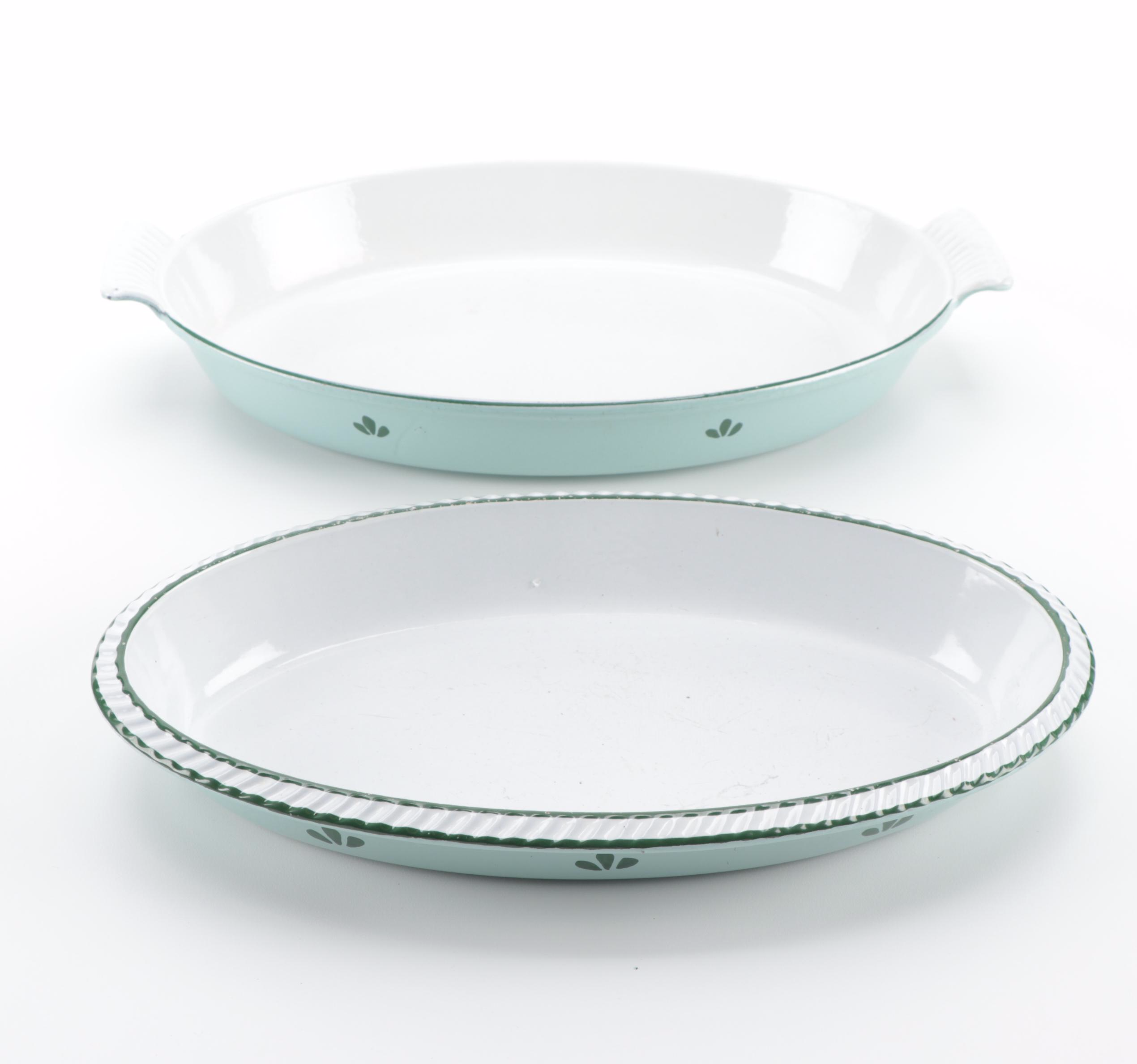 Dru of Holland Tulip Decorated Enameled Cast Iron Bakeware, Mid-20th Century