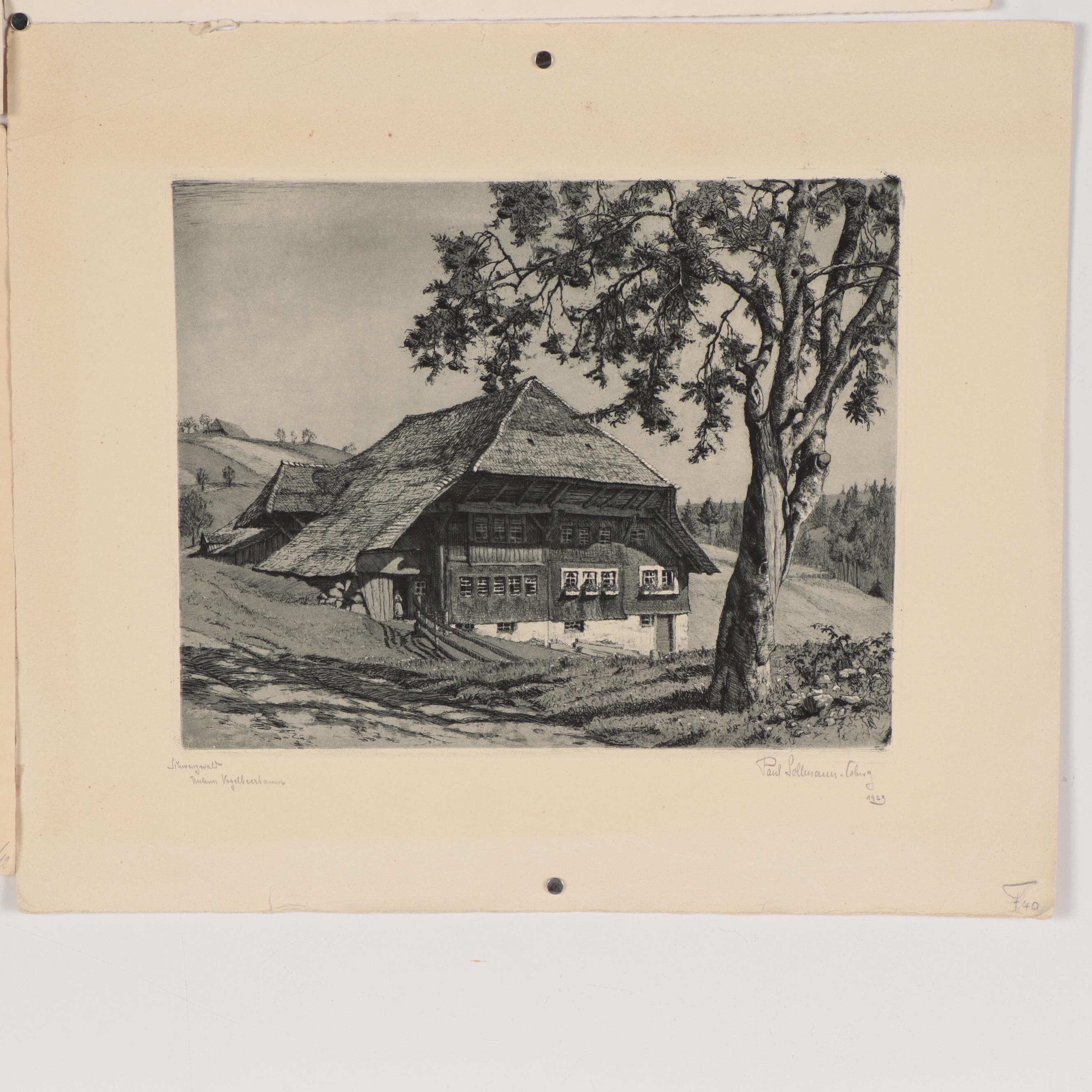 Paul Sollmann Landscape and Town Scene Etchings, 20th century