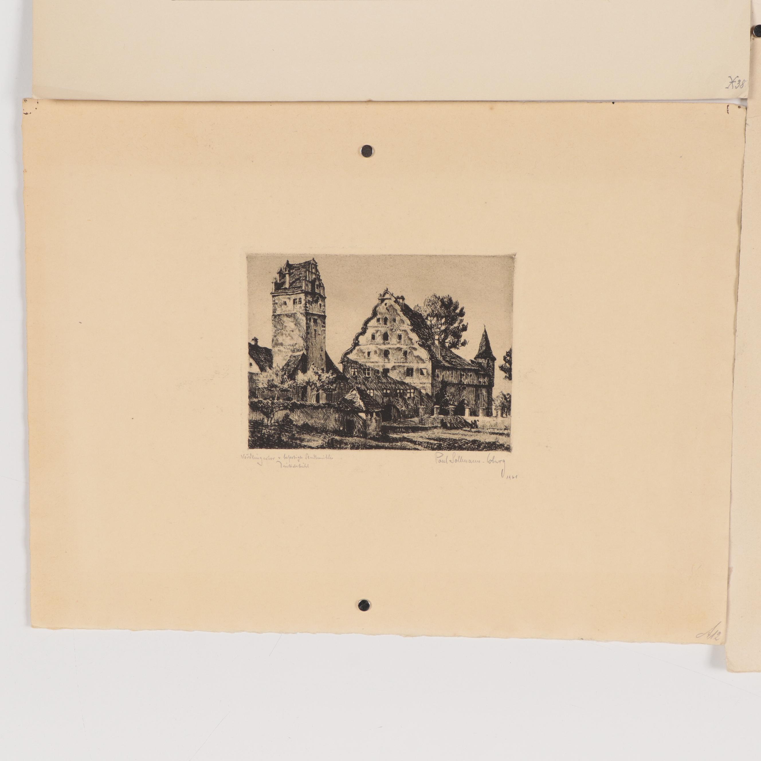 Paul Sollmann Landscape and Town Scene Etchings, 20th century