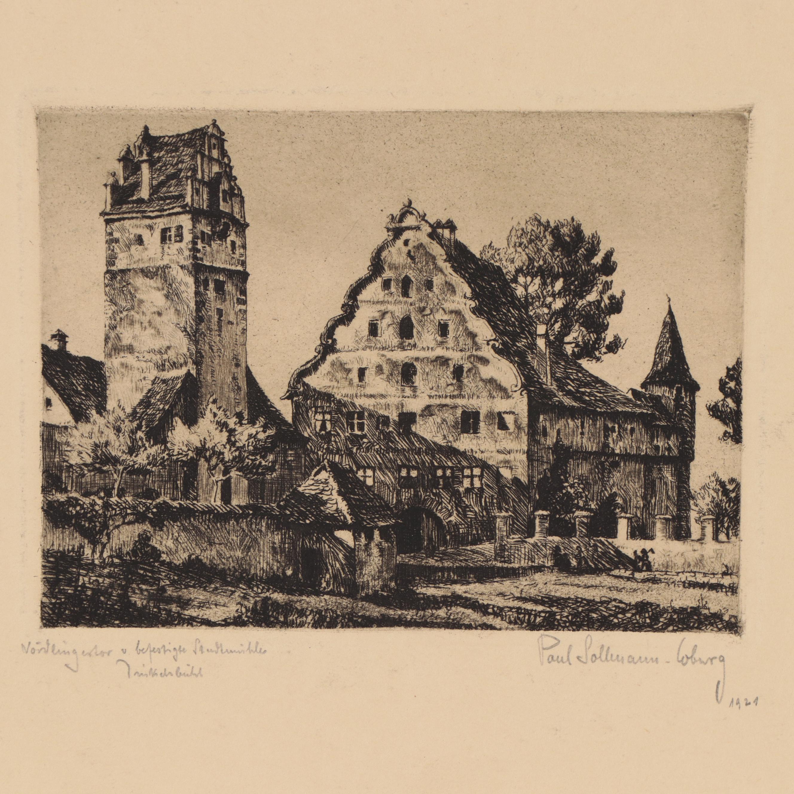 Paul Sollmann Landscape and Town Scene Etchings, 20th century