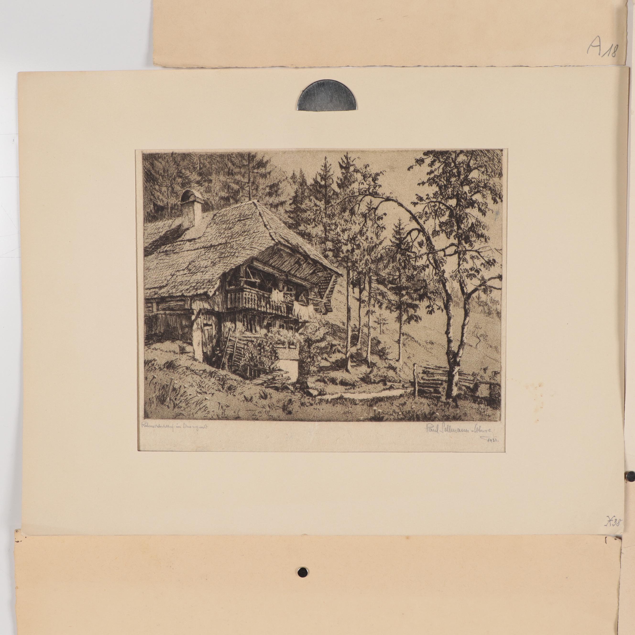 Paul Sollmann Landscape and Town Scene Etchings, 20th century