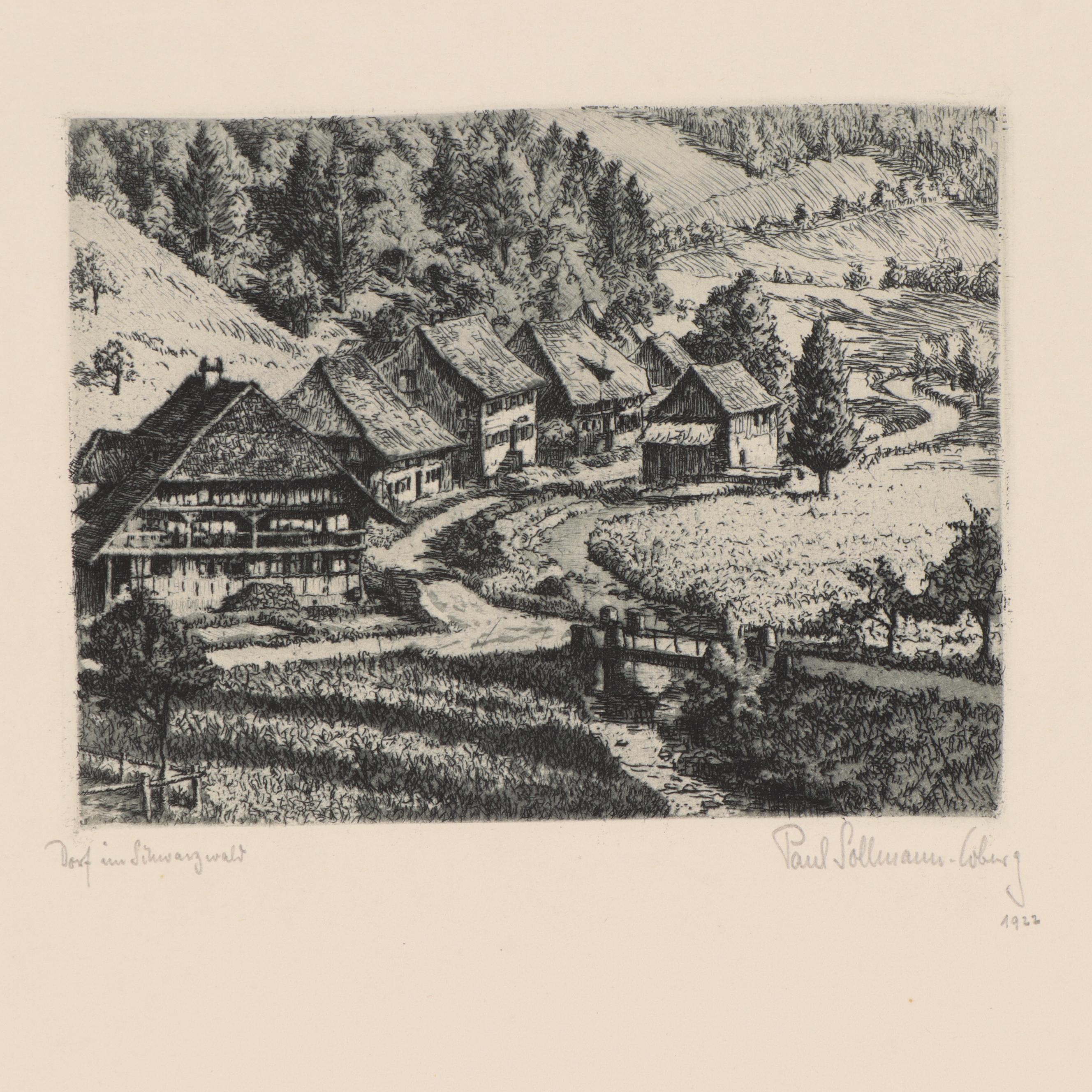 Paul Sollmann Landscape and Town Scene Etchings, 20th century