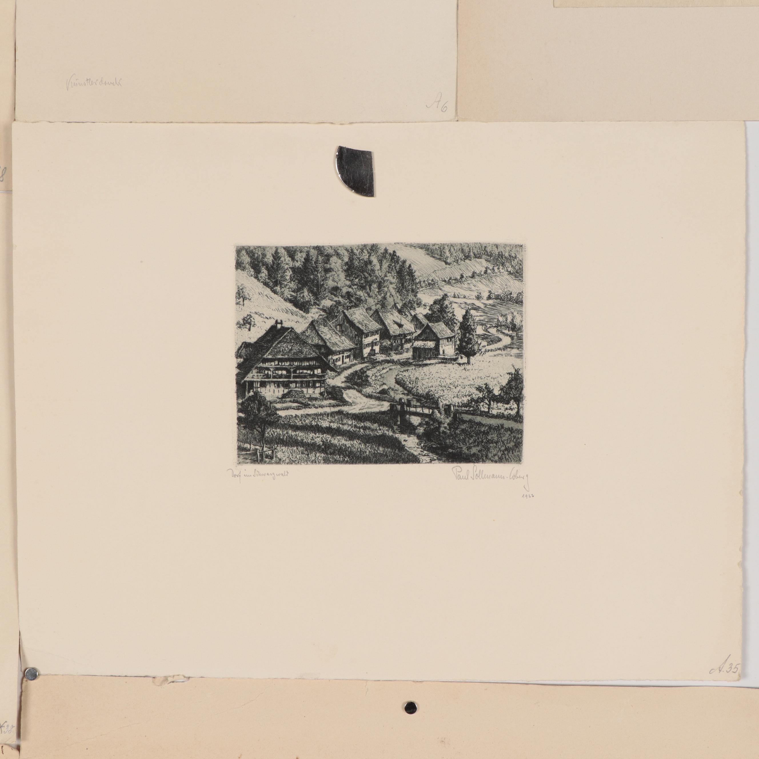 Paul Sollmann Landscape and Town Scene Etchings, 20th century