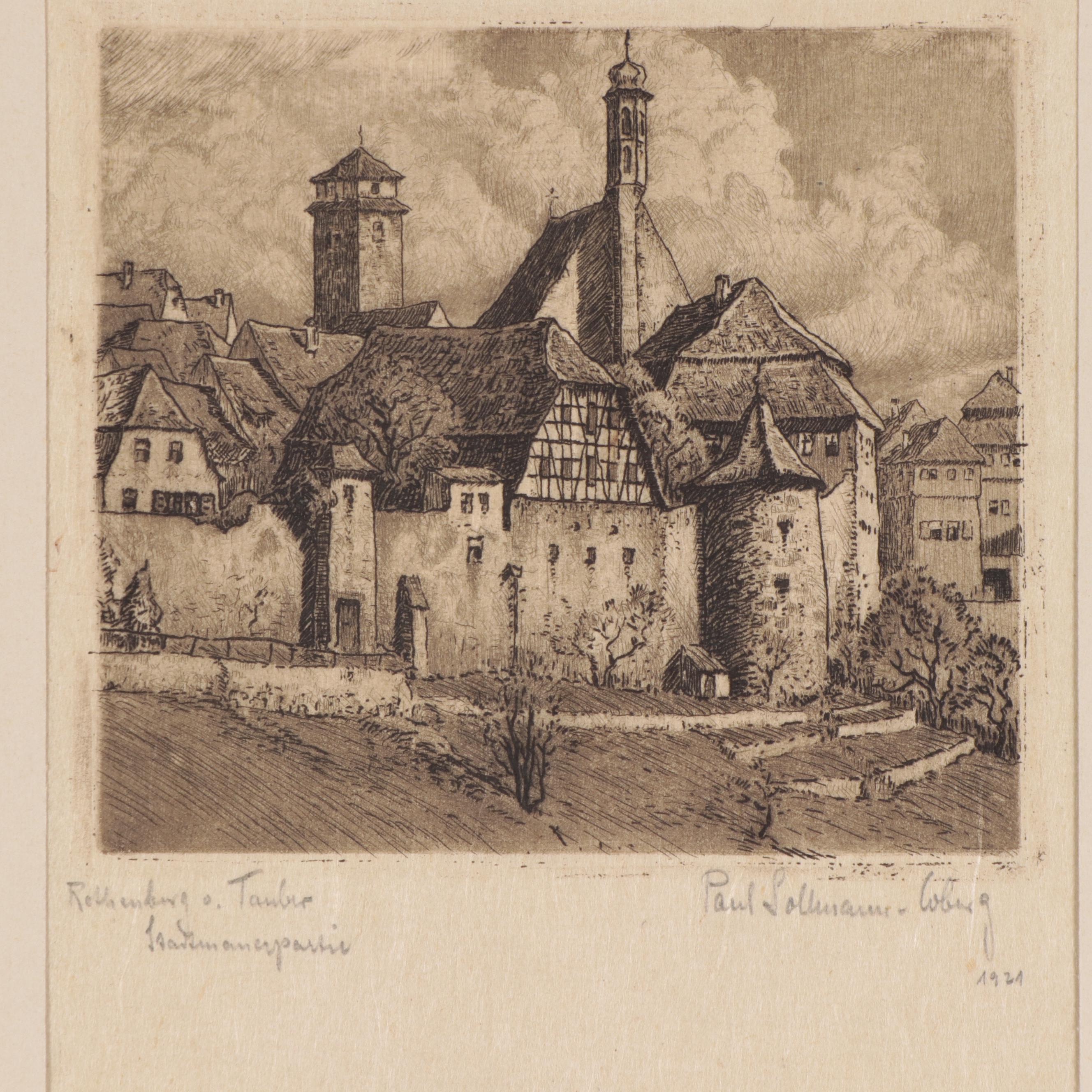 Paul Sollmann Landscape and Town Scene Etchings, 20th century