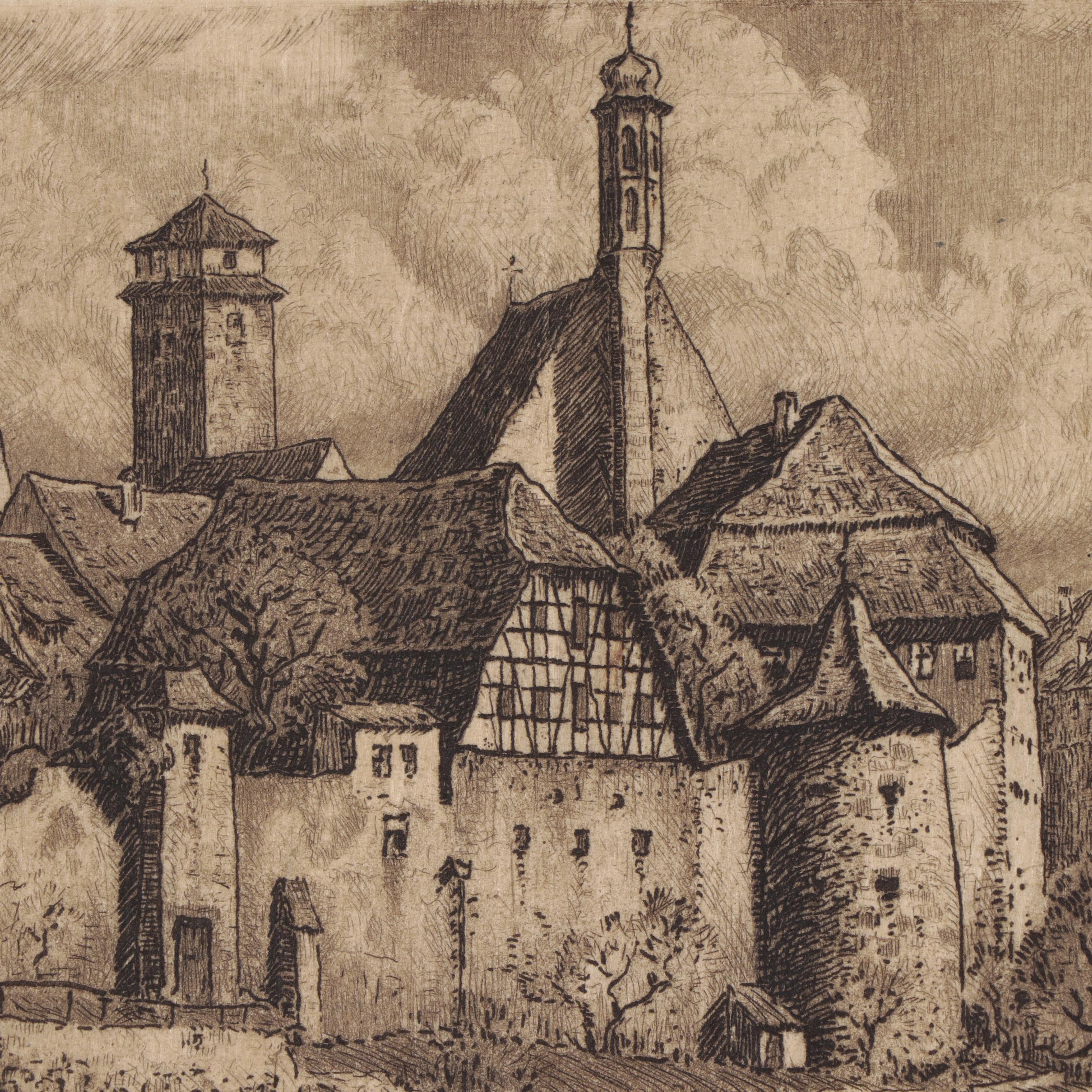 Paul Sollmann Landscape and Town Scene Etchings, 20th century