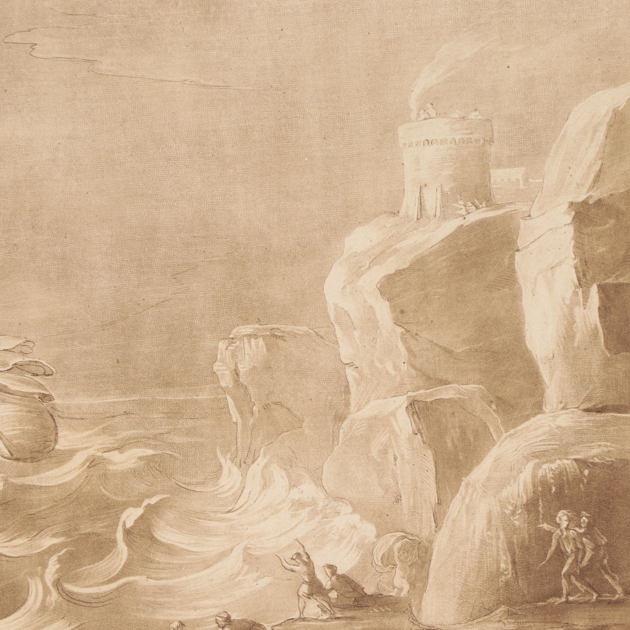 Intaglio Prints Including R. Earlom Sepia Mezzotint of Shipwreck, 1774