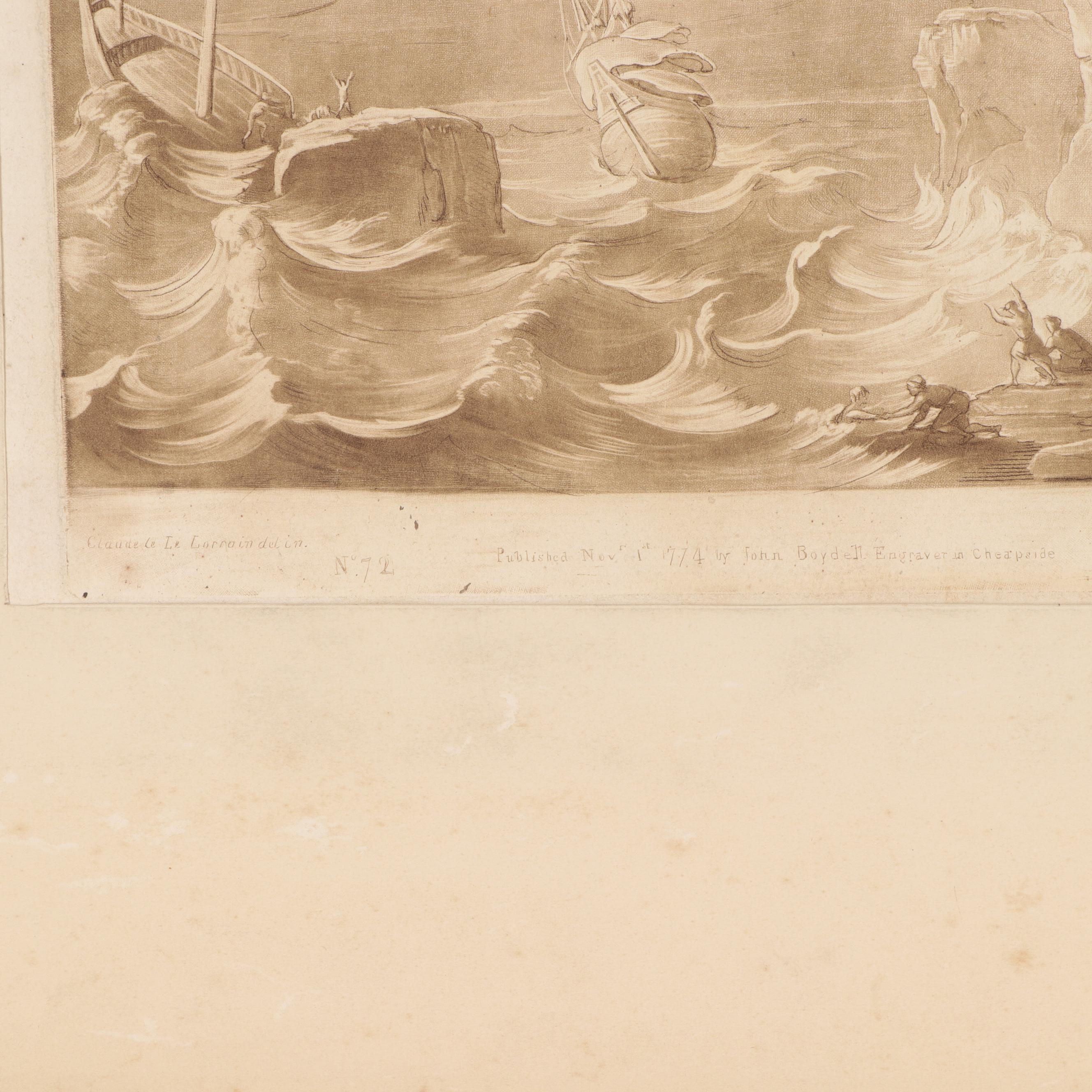 Intaglio Prints Including R. Earlom Sepia Mezzotint of Shipwreck, 1774