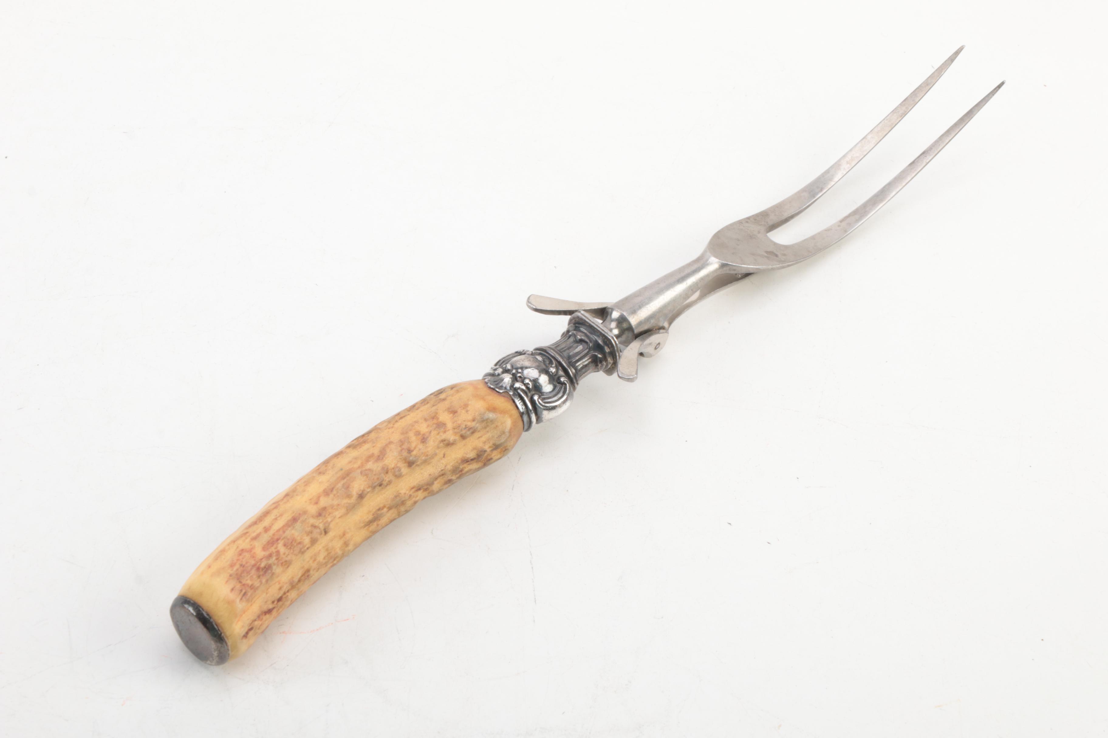 Antler Carving Forks and Sharpening Steel with Sterling Silver Collars