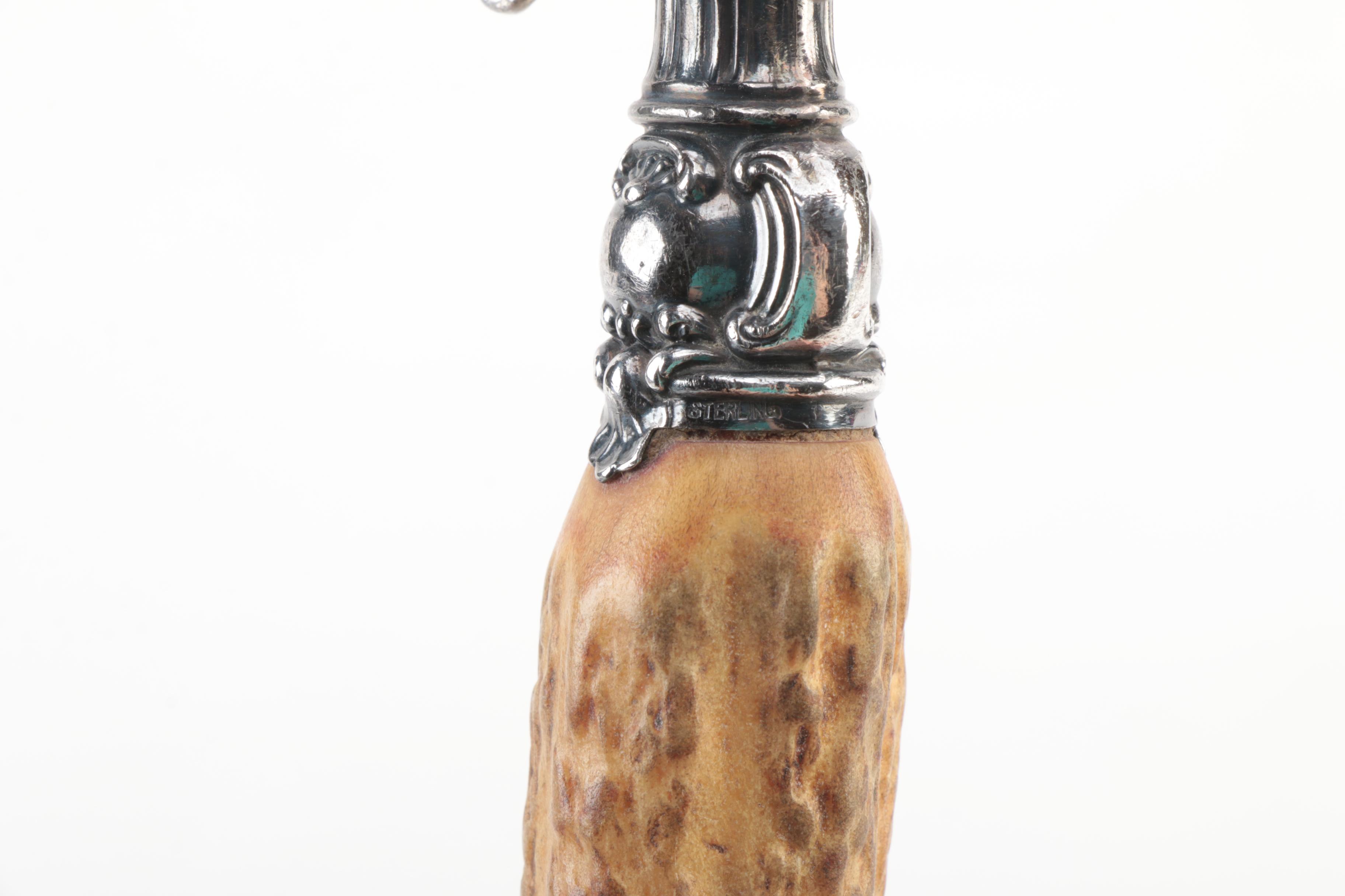 Antler Carving Forks and Sharpening Steel with Sterling Silver Collars