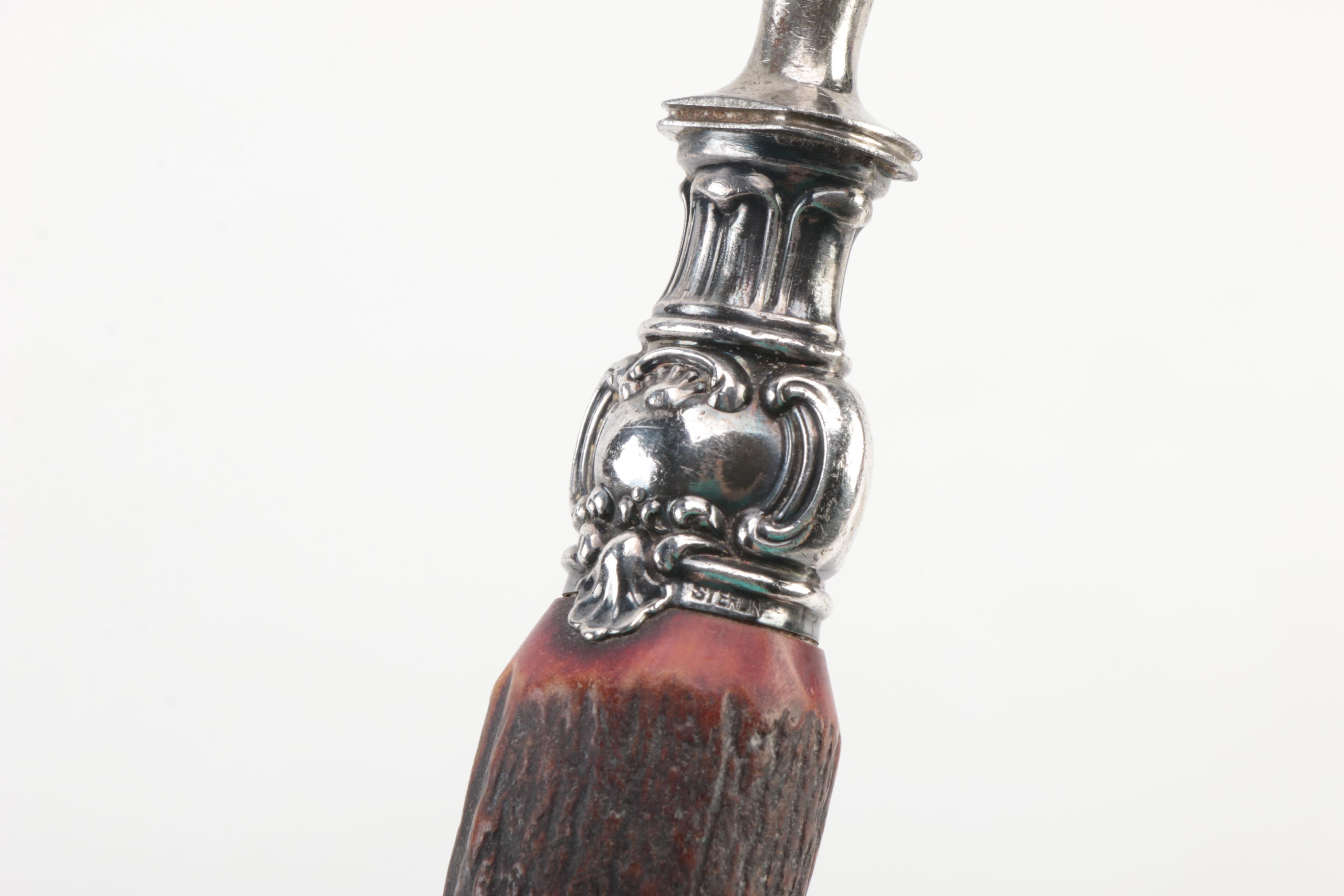 Antler Carving Forks and Sharpening Steel with Sterling Silver Collars