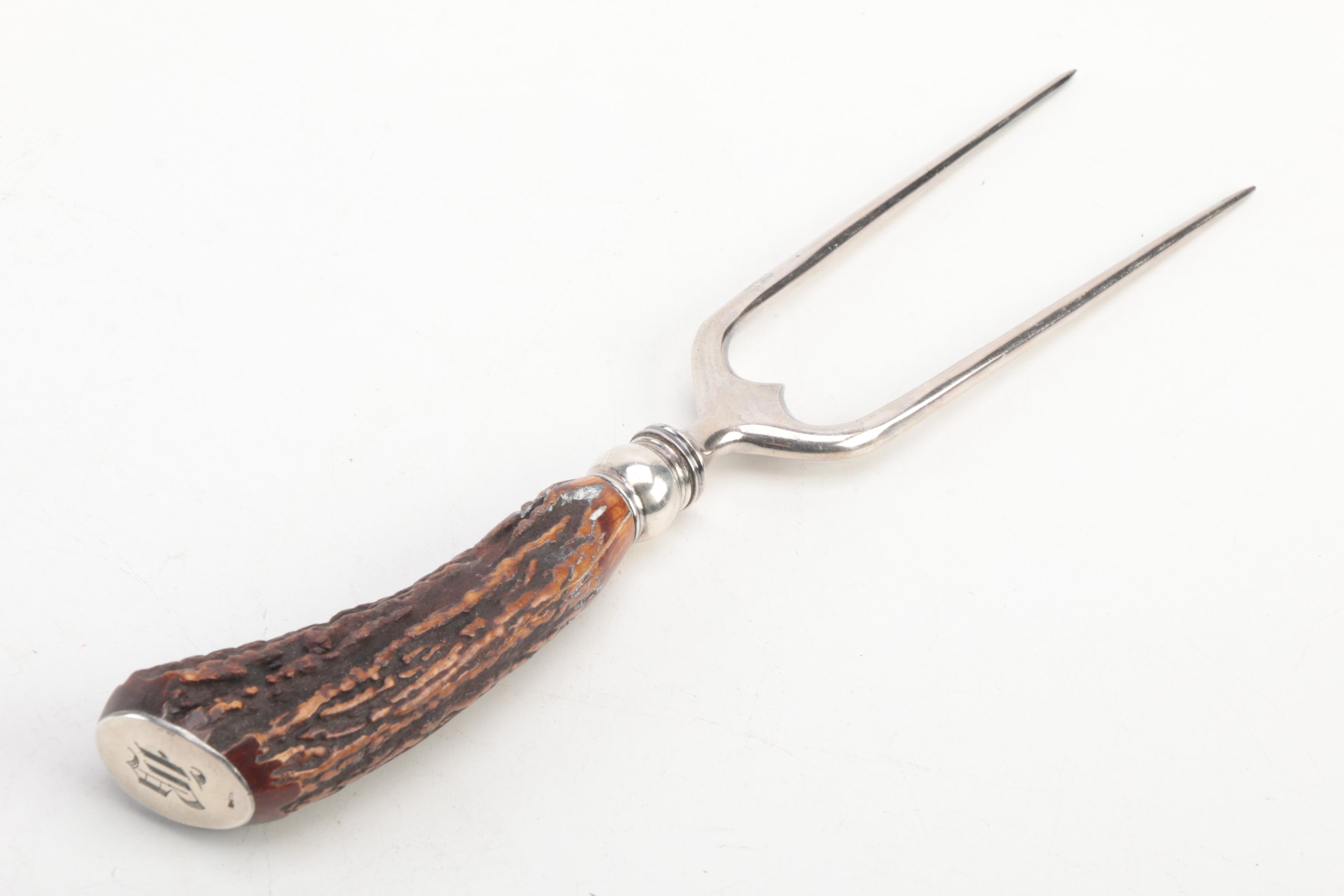 Antler Carving Forks and Sharpening Steel with Sterling Silver Collars