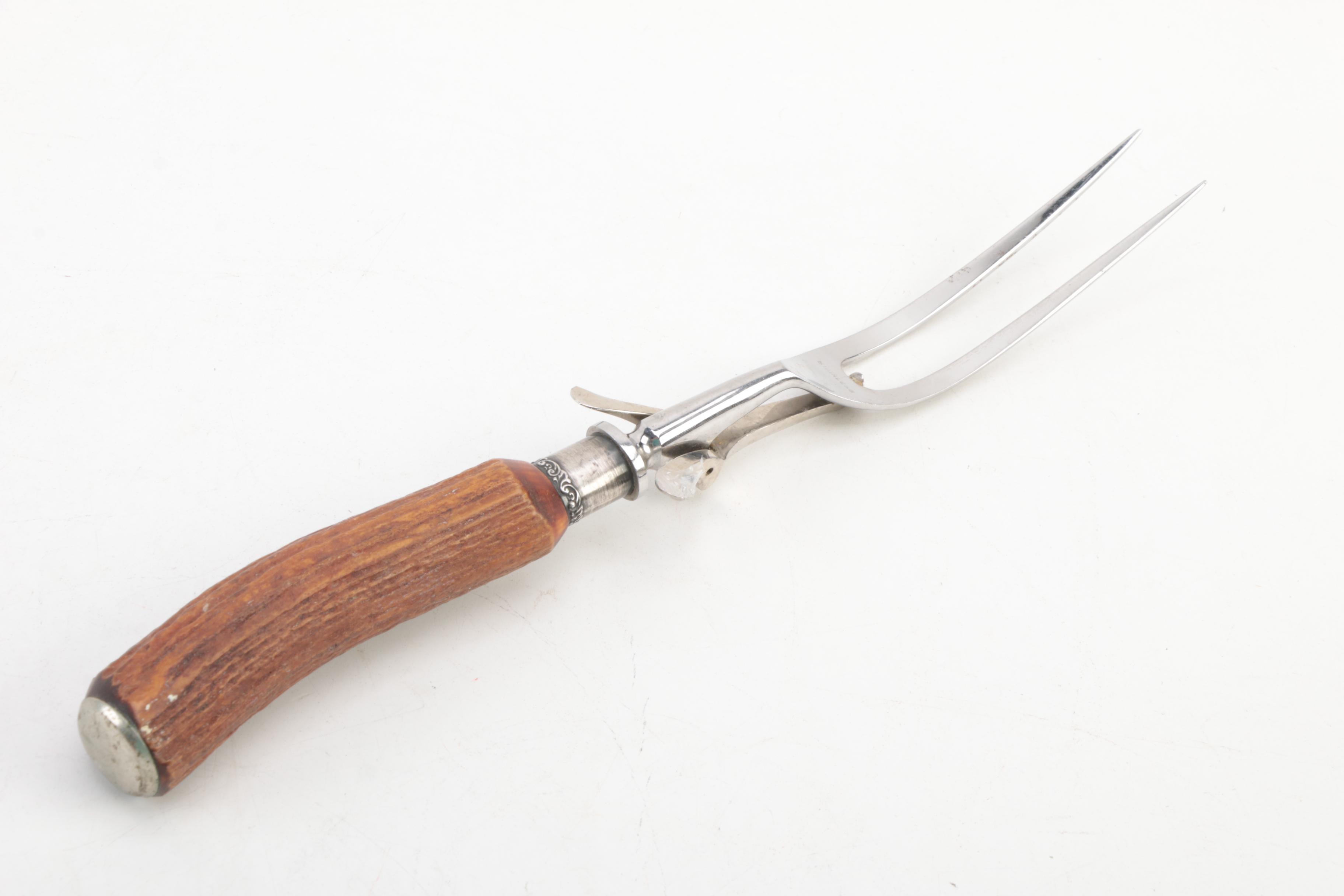 Antler Carving Forks and Sharpening Steel with Sterling Silver Collars