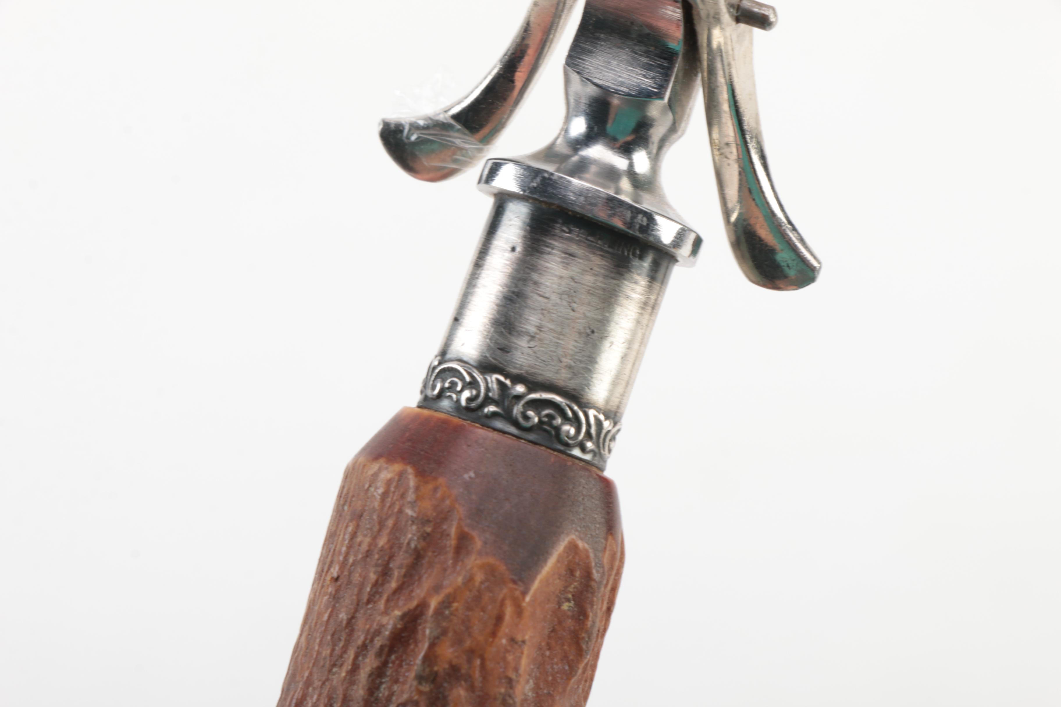 Antler Carving Forks and Sharpening Steel with Sterling Silver Collars