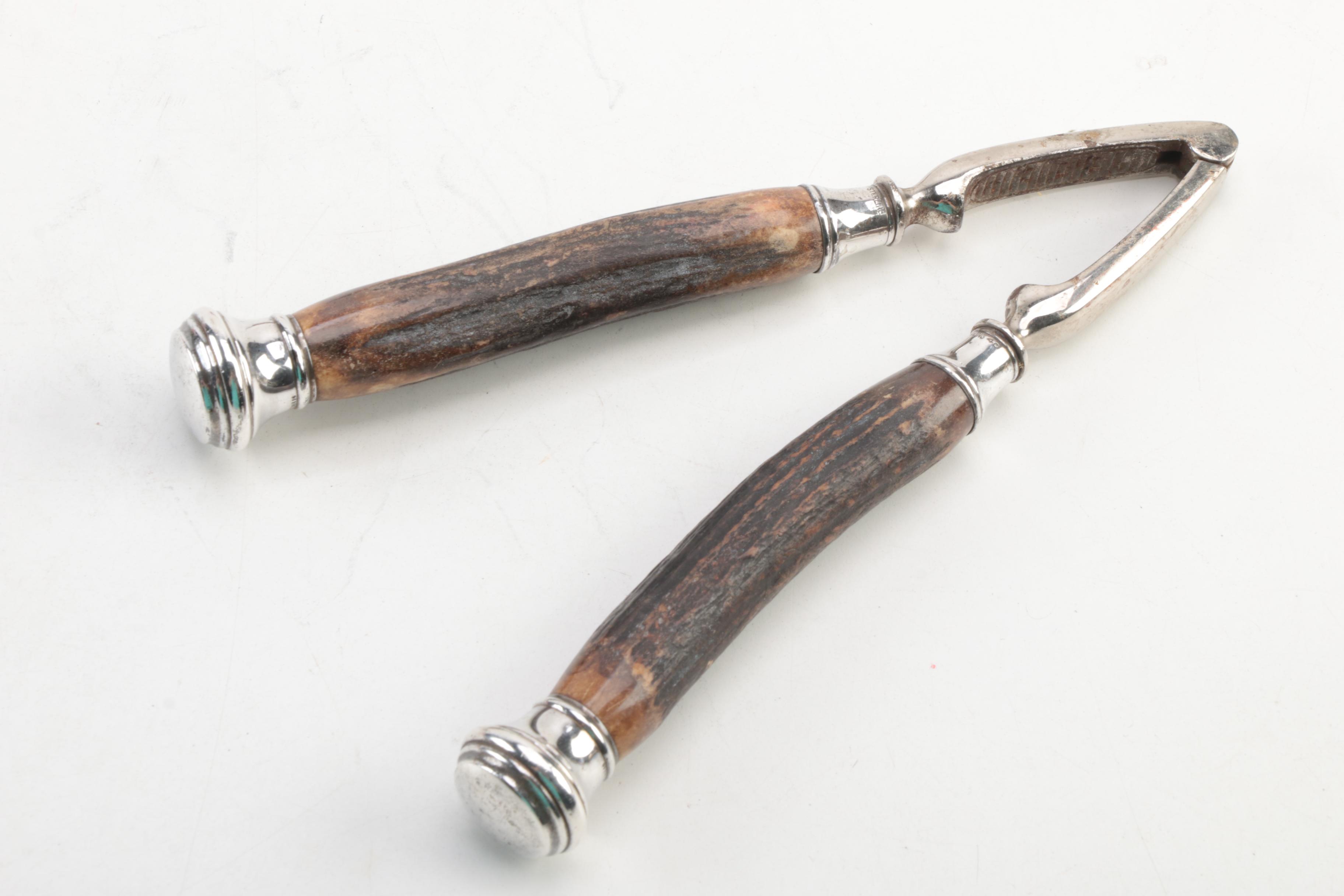 Antler Carving Forks and Sharpening Steel with Sterling Silver Collars