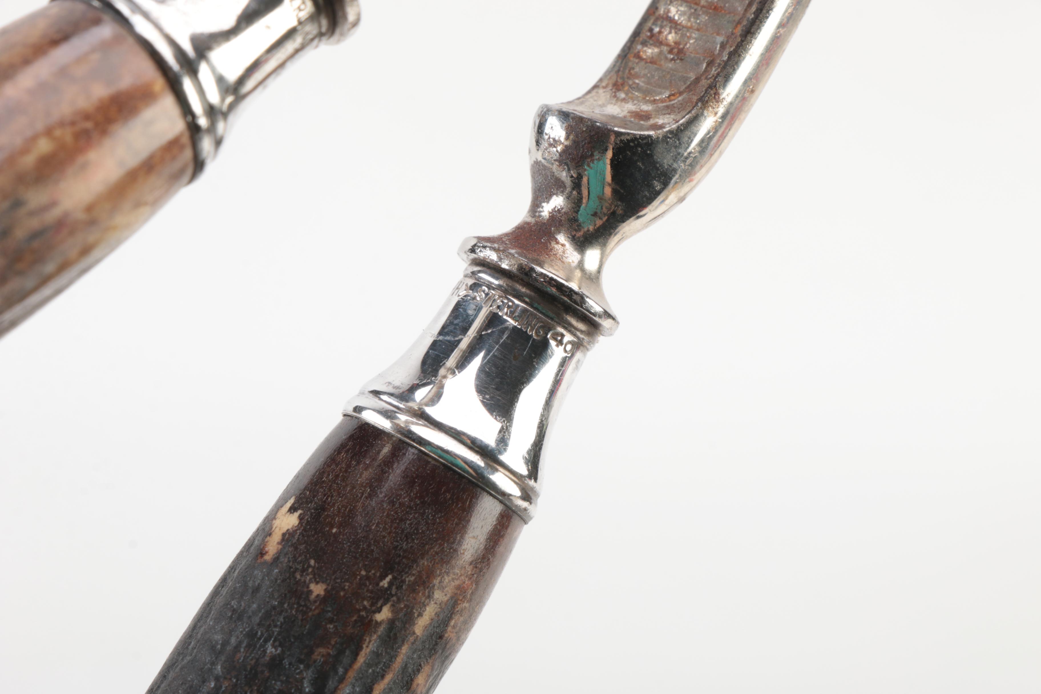 Antler Carving Forks and Sharpening Steel with Sterling Silver Collars