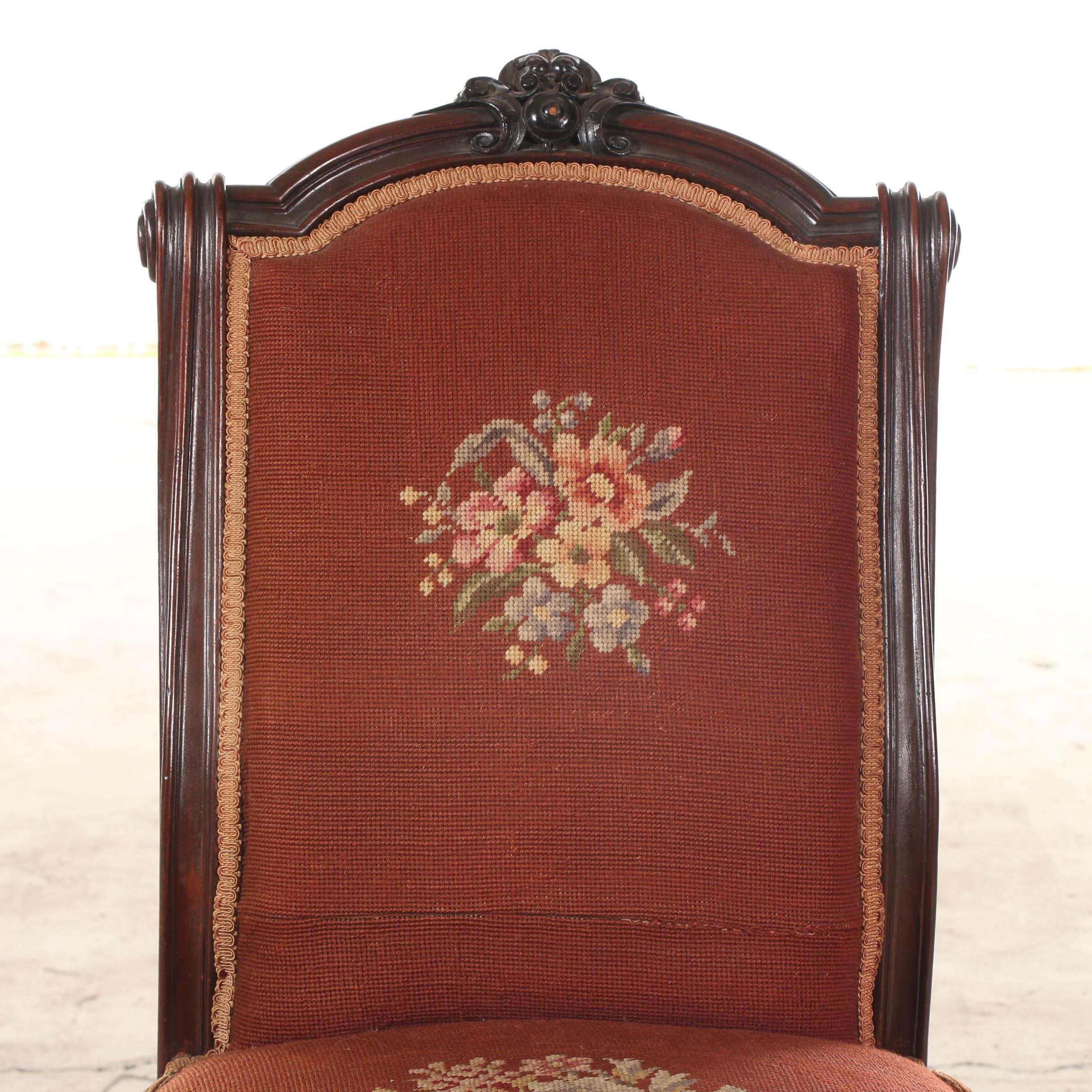 Pair of Renaissance Revival Walnut Side Chairs, 1860s