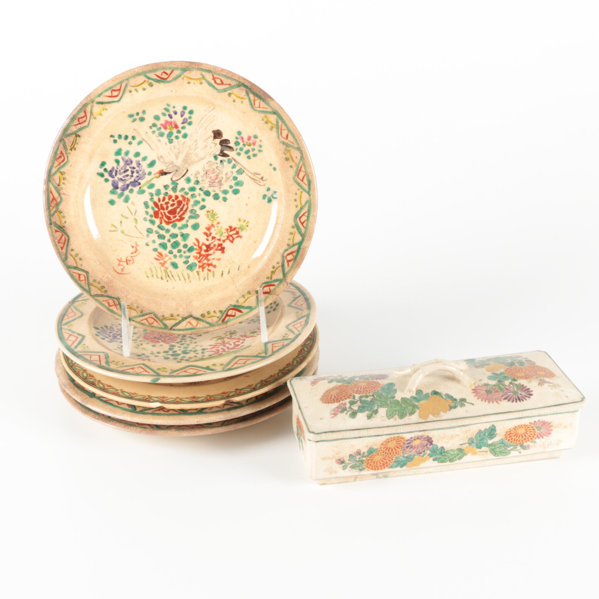 Japanese Kinkozan Awata Satsuma Style Plates and Box