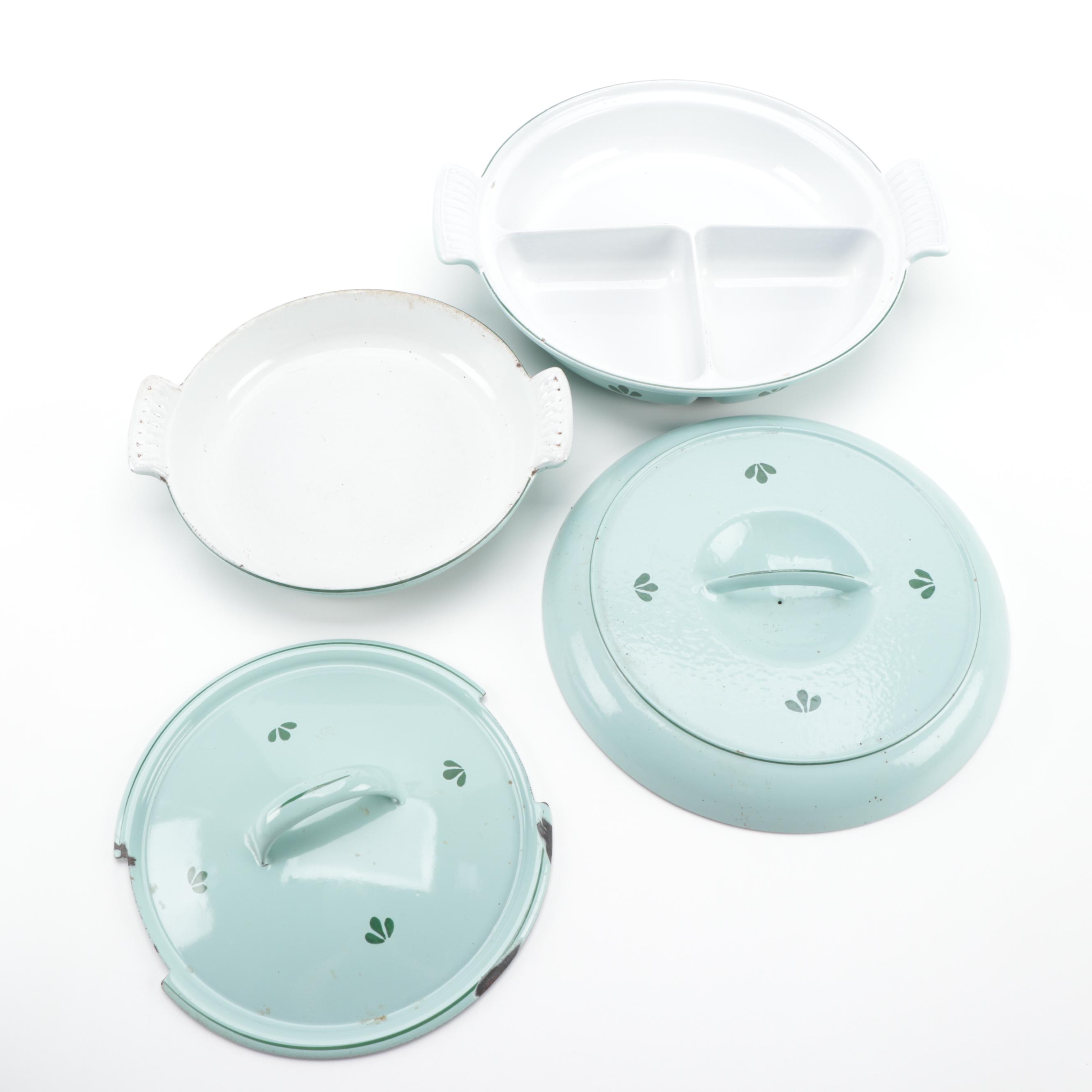 Dru of Holland Tulip Decorated Enameled Cast Iron Sauce Pans and Bakeware