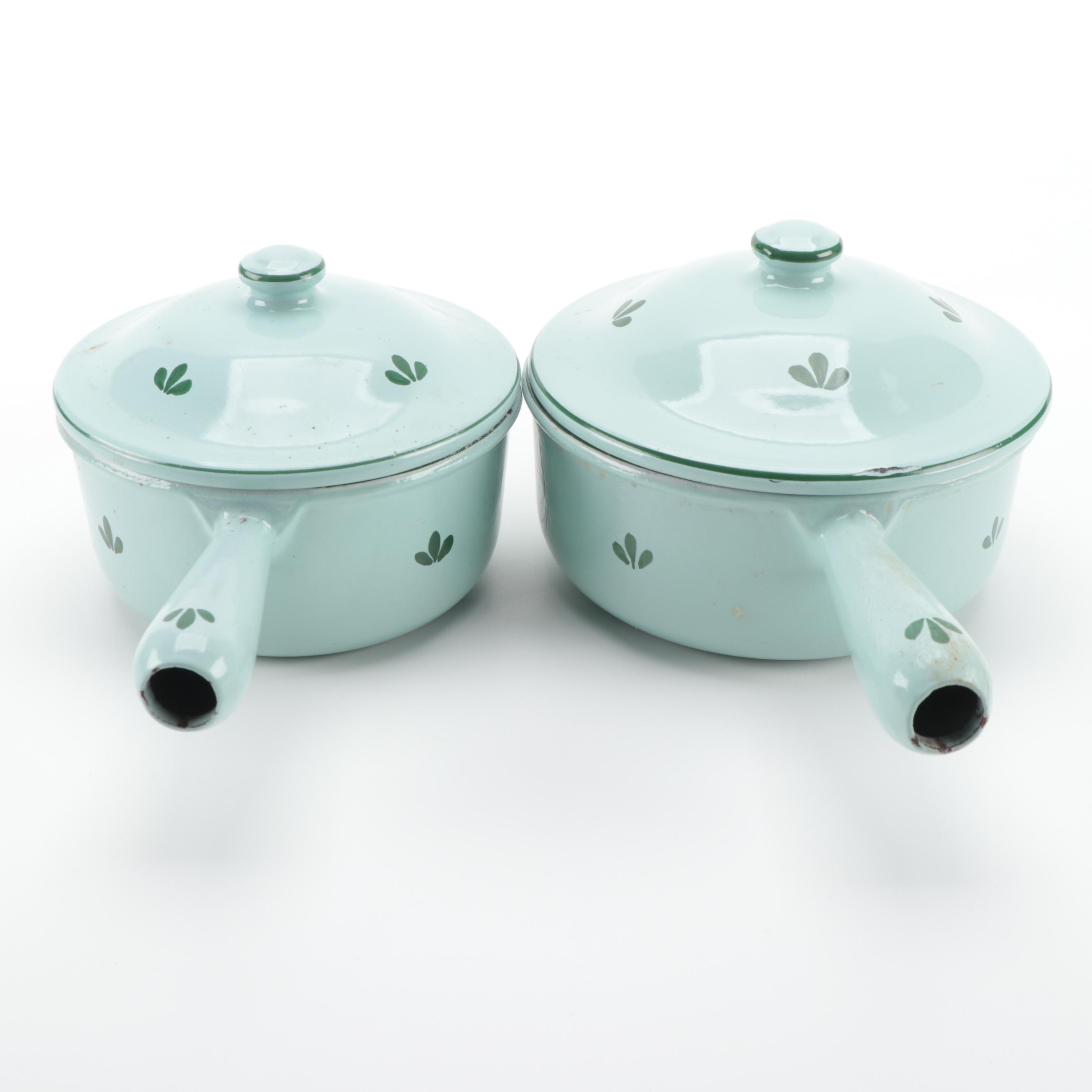 Dru of Holland Tulip Decorated Enameled Cast Iron Sauce Pans and Bakeware