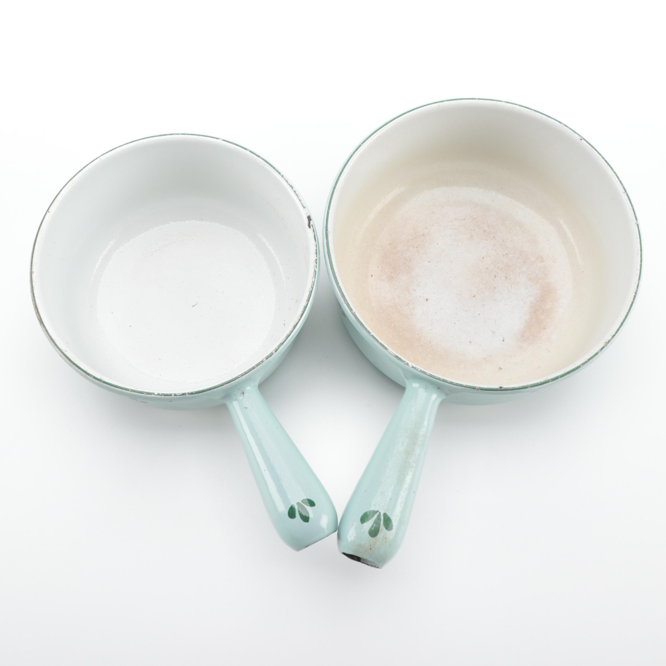 Dru of Holland Tulip Decorated Enameled Cast Iron Sauce Pans and Bakeware