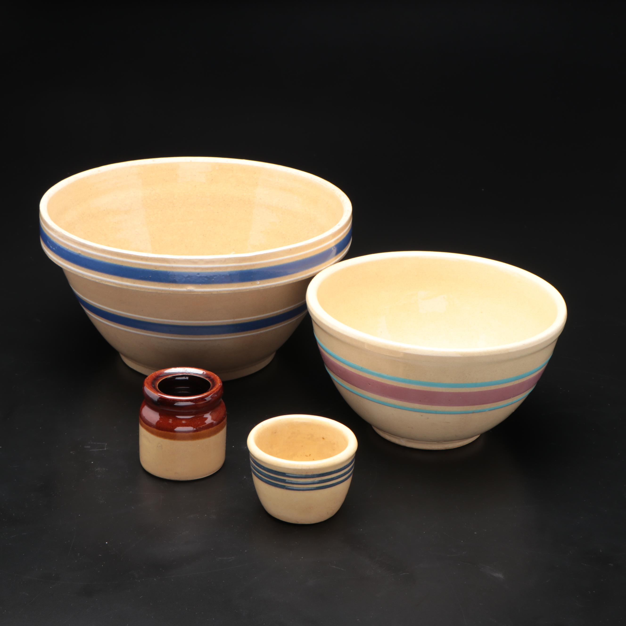 Stoneware Mixing Bowl Set and Kitchen Accessories, Mid-Late 20th Century